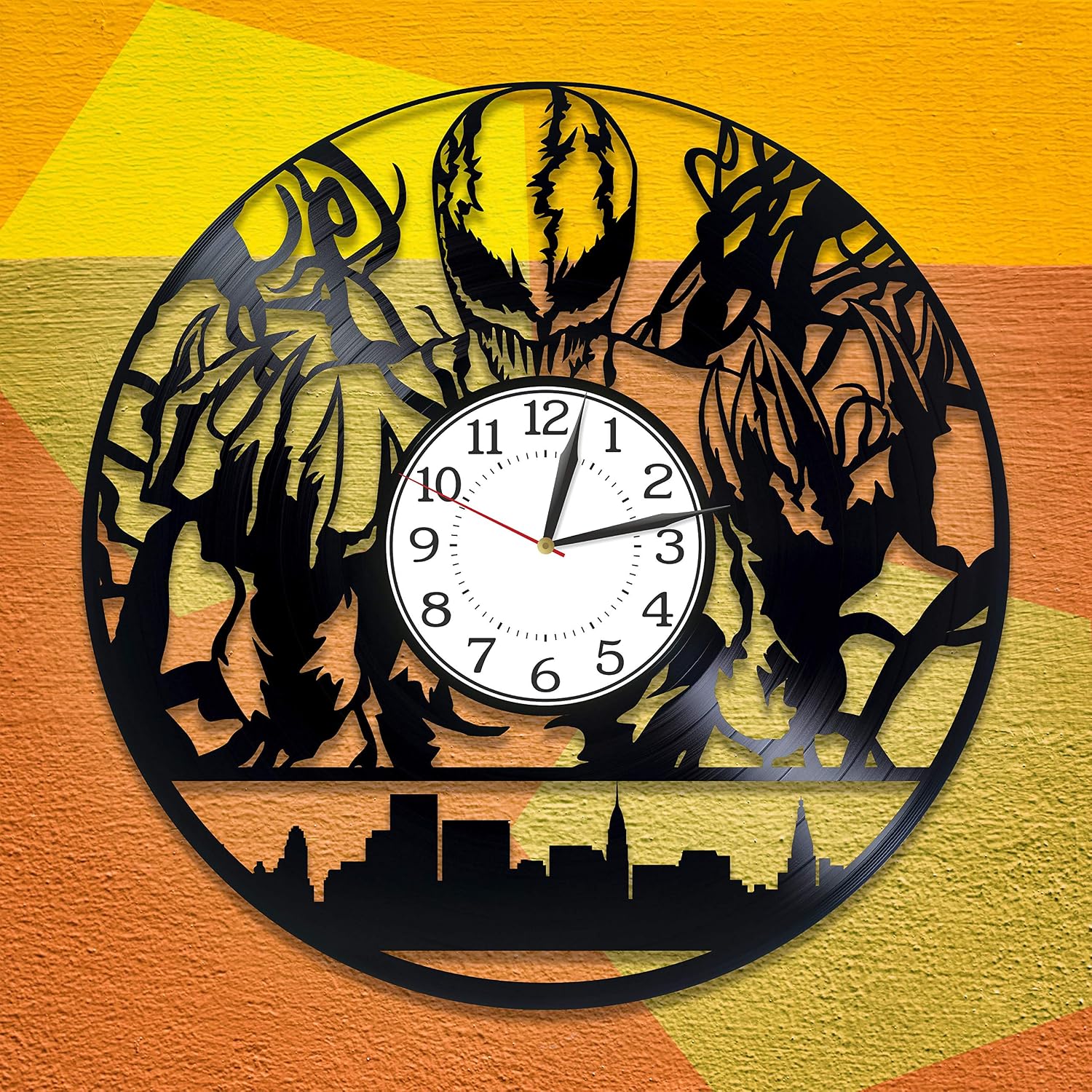 Marvel Comics Handmade Clock Tom Hardy Vinyl Record Wall Clock Venom Wall Clock 12 Inch for Fan Movie Original Decor for Kids Room Venom Birthday Gift Idea for Boy