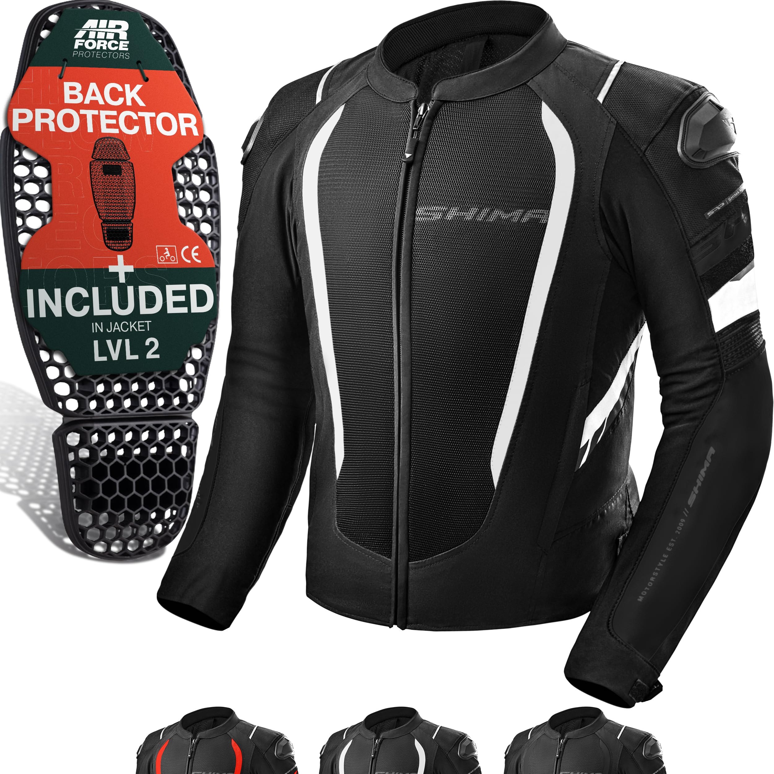 SHIMA MESH PRO Motorbike Jackets for Men AIRFORCE Back Protector Armour Riding Motorcycle Jacket Summer Mesh Bikers Ventilated Lightweight Armoured Bike Textile Motorcycles (Mens, White, 3XL)