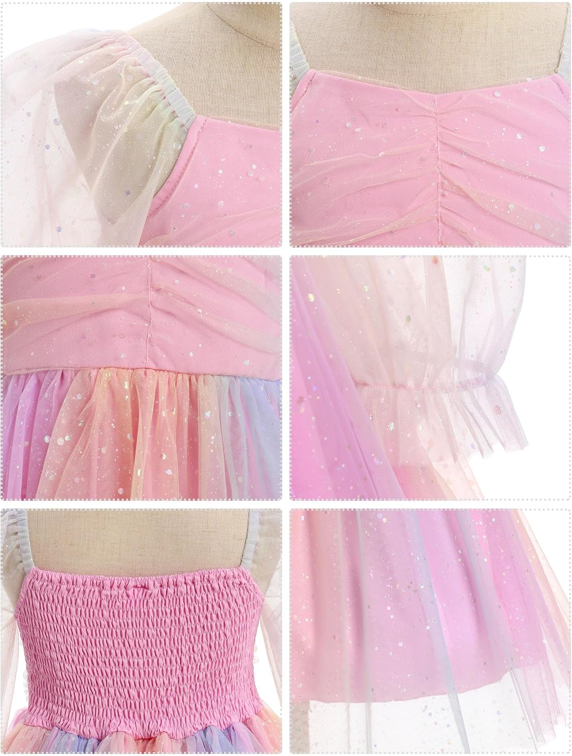 IDOPIP Toddler Baby Girls Dresses Long Puff Sleeve Pageant Mesh Tutu Dress Infant Wedding Baptism Photo Shoot Tulle Dress
