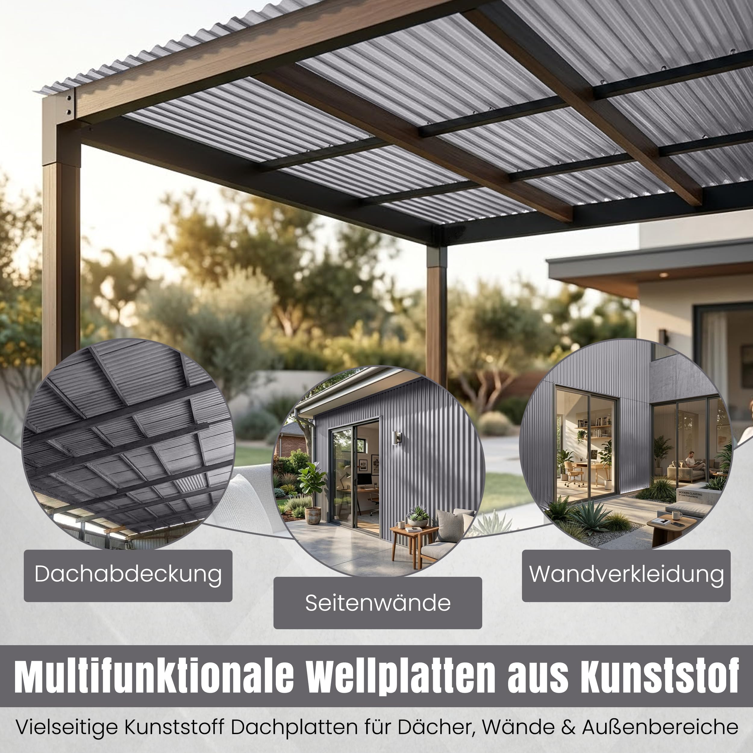LP Projekt Kunststoffplatten 5er-Set - Robuste, leicht & langlebig Trapez Grau Wellplatten Dach 90x200 cm | UV beständig & Wetterfeste Platten für außen & Gewächshaus