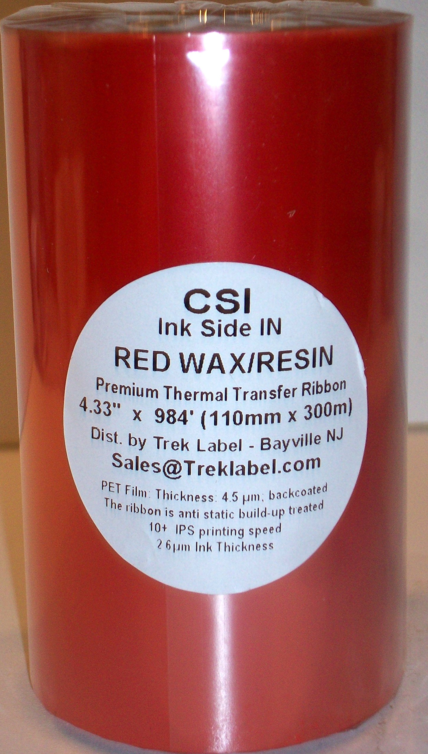 Red Thermal Transfer Ribbon Wax Resin 50/50 Ink 4.33" CSI 1"core for Datamax, Sato, Other Printers, ONLY by Trek Label w/PH Cleaner