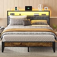 OLEVS Queen Metal Platform Bed Frame with RGB LED Headboard, 2-Tier Storage, Type-C Charging - No Box Spring, 1000lbs Support