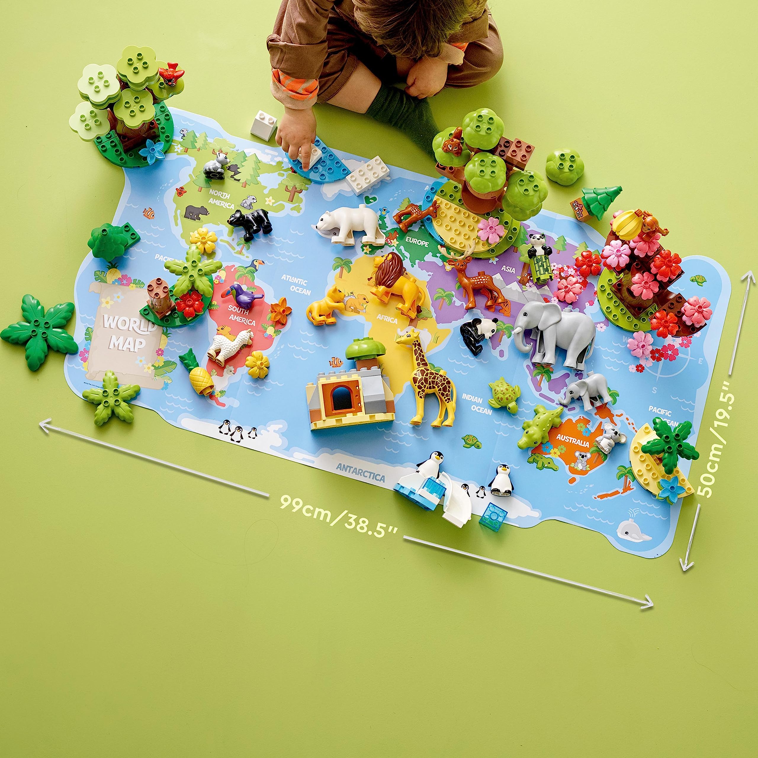 LEGO DUPLO Dzikie Zwierzęta Świata, Zabawka dla Dziecka z 22 Figurkami Zwierząt, Dźwiękami i Matą do Zabawy, Edukacyjny Zestaw dla Dzieci w Wieku 2-5 Lat, Pomysł na Prezent, 10975