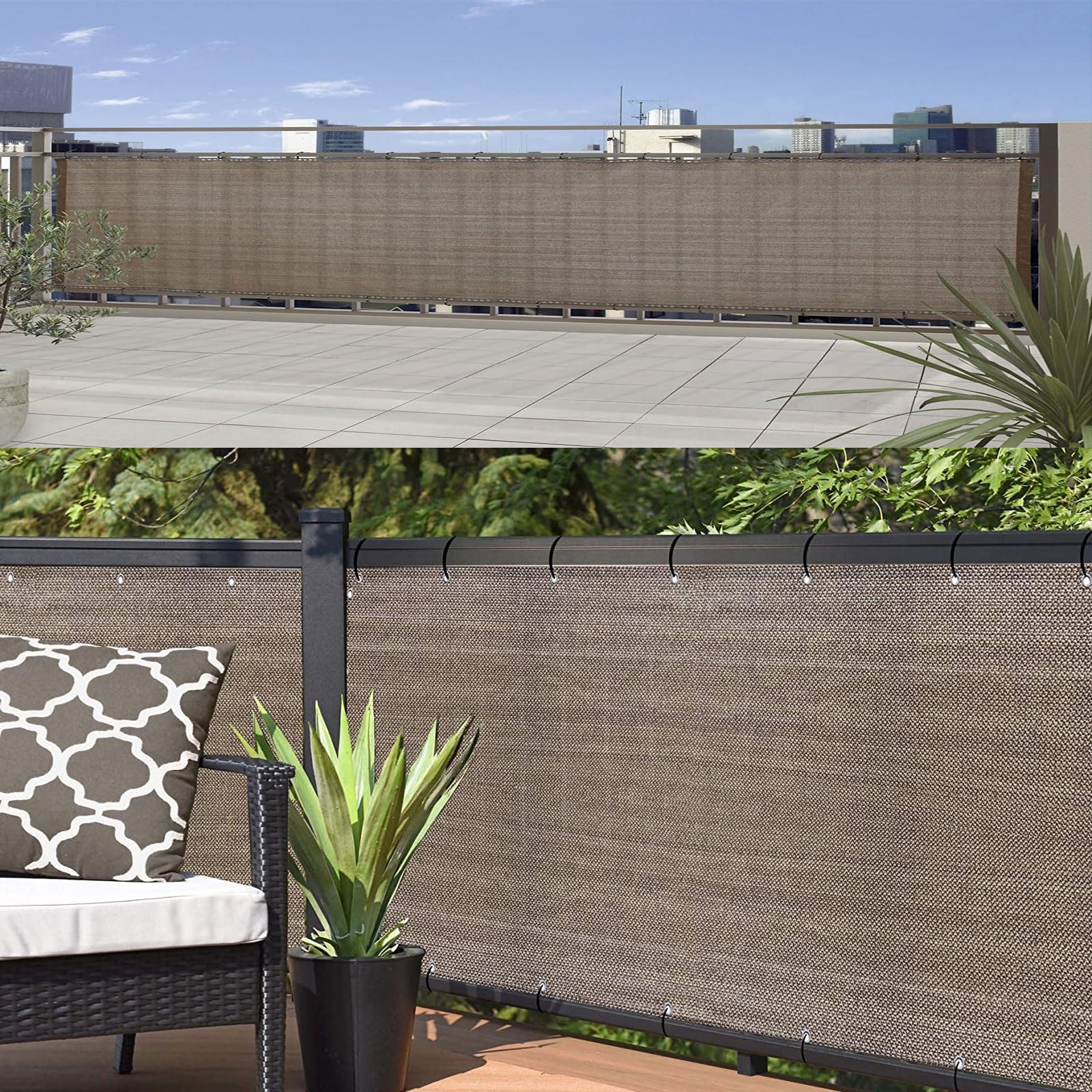 Balkon Sichtschutz Ohne Bohren 140x450 Cm – HDPE, UV-beständig, Beige, Mit Montagezubehör