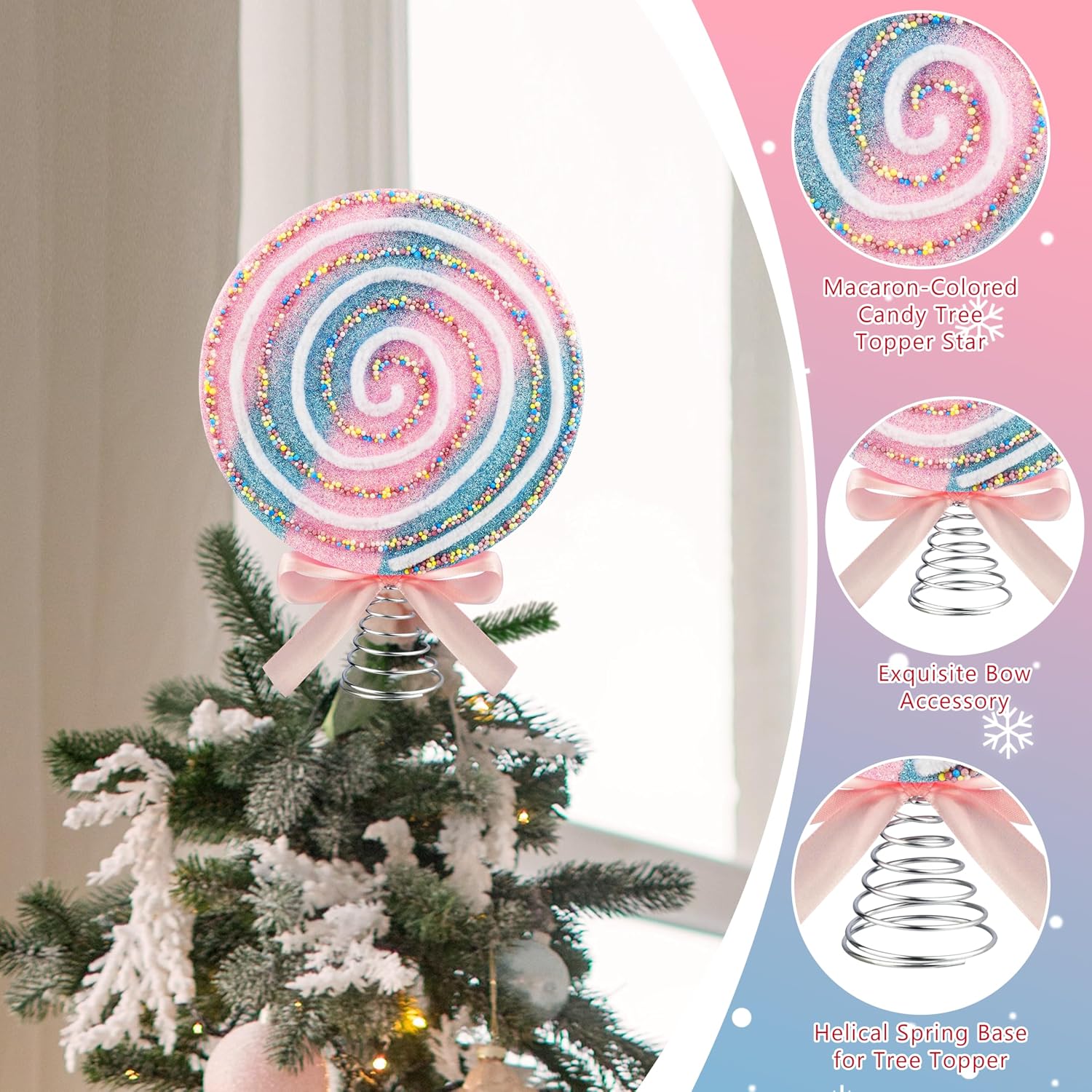 Christmas Candy Tree Topper, 7.9 Inch Peppermint Candy Cane Christmas Decorations Holiday Swirls Candyland Tree Toppers Decor for Home, Party & Festive Ornaments