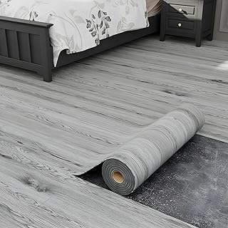 Oxdigi Peel and Stick Vinyl Flooring Roll 23"x 196"/32 Sq.Ft, Thicken Self Adhesive Vinyl Floor Tiles Wood Plank Flooring Waterproof Wear-Resistant for Any Room, Easy DIY Floor Coverings, Grey Wood