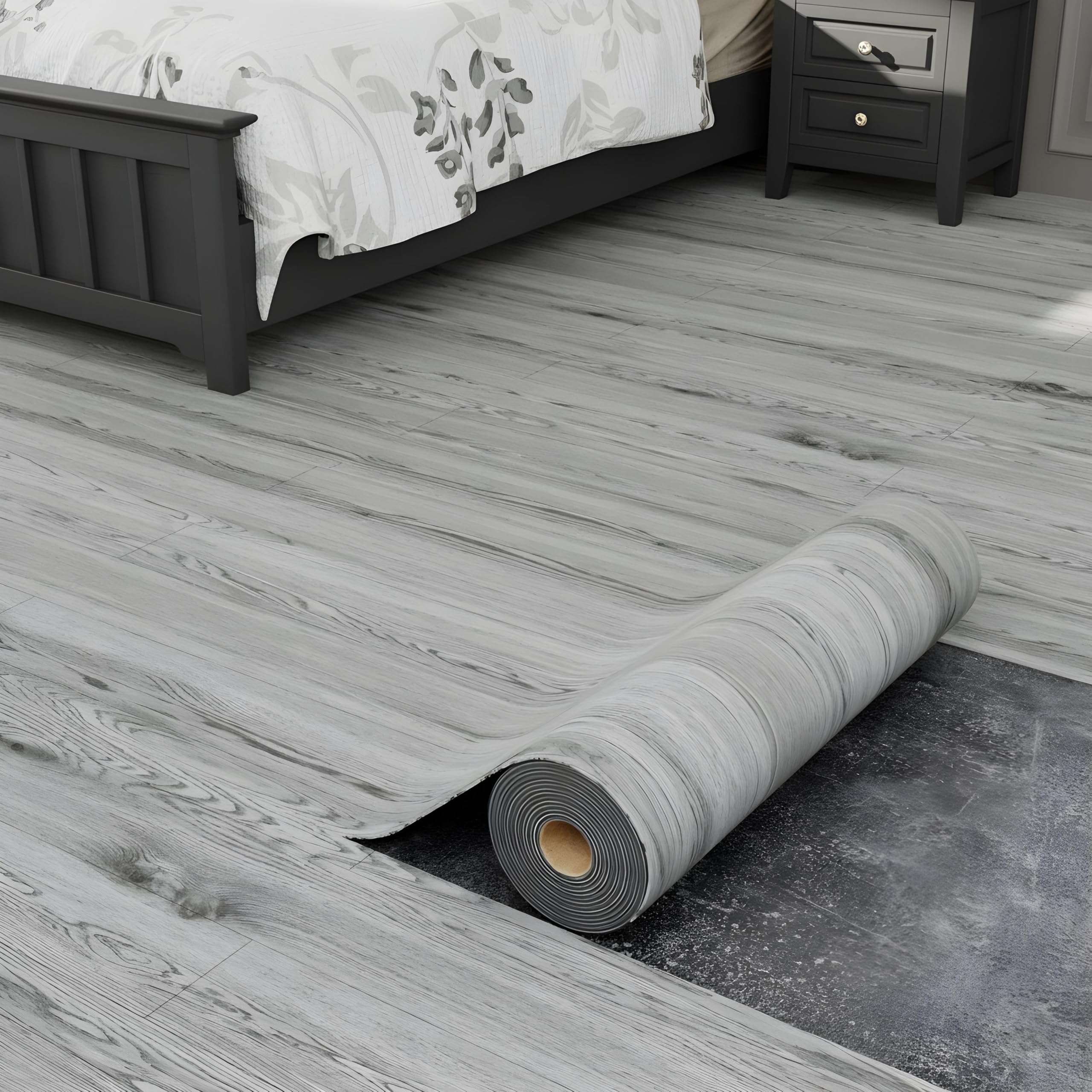 Oxdigi Peel and Stick Vinyl Flooring Roll 23"x 196"/32 Sq.Ft, Thicken Self Adhesive Vinyl Floor Tiles Wood Plank Flooring Waterproof Wear-Resistant