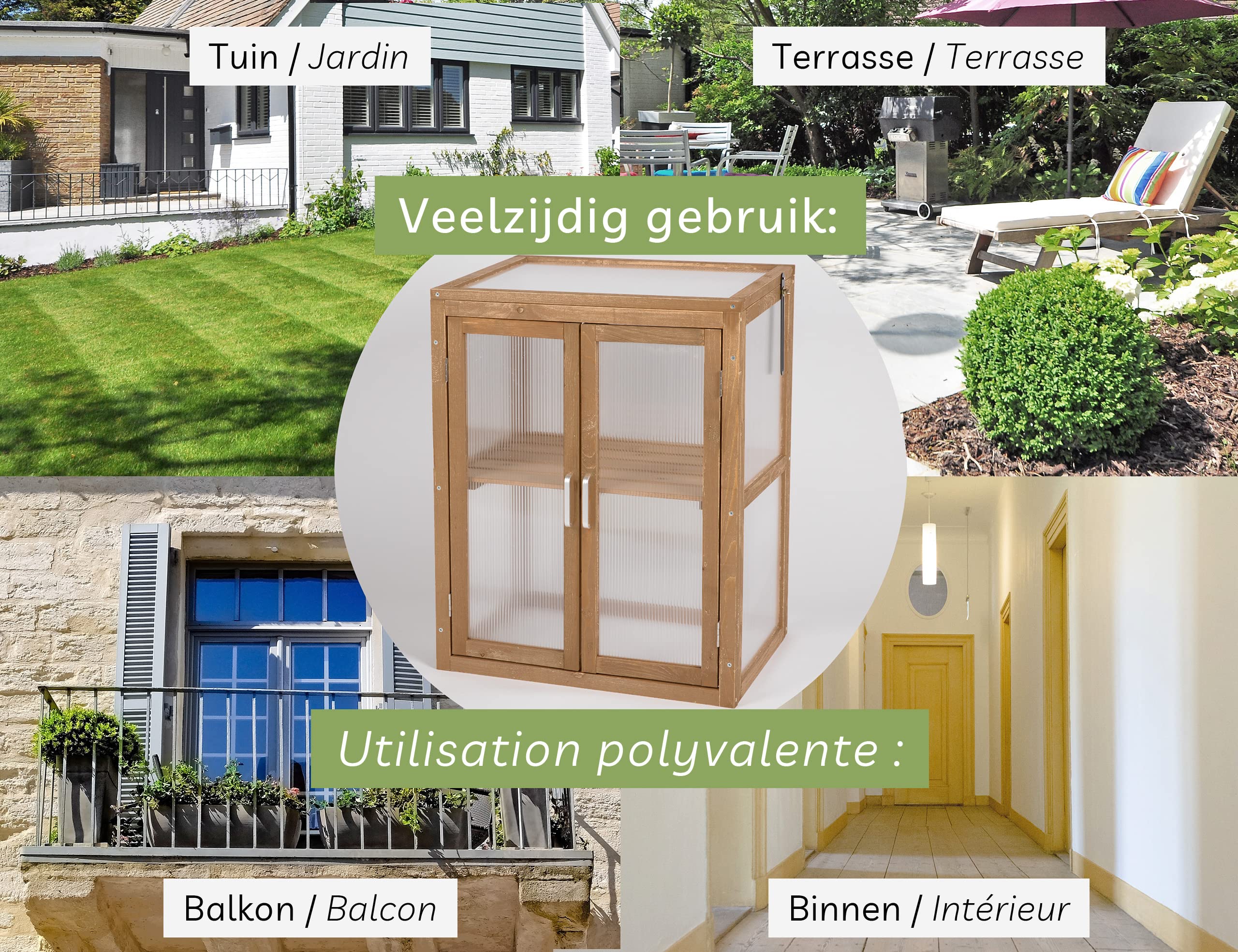 needs&wants® Mini Serre en Bois Exterieur - Serre de Jardin semis Résistante au Froid pour Balcon, Jardin, Intérieur, Abri Surélevé pour Plantes, 56x43x76 cm, Polycarbonate, Brun Foncé