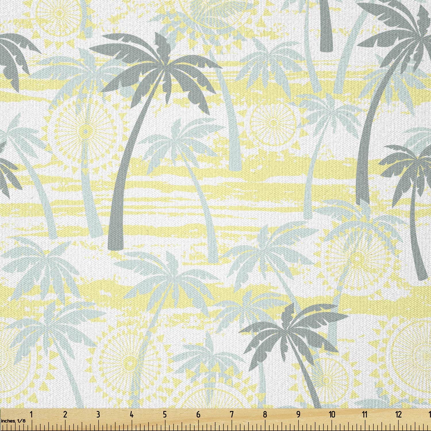 Lunarable Palm Tree Fabric by The Yard, Sunny Summer at The Hawaii Beach Ornament in Grunge Style, Stretch Knit Fabric for Clothing Sewing and Arts