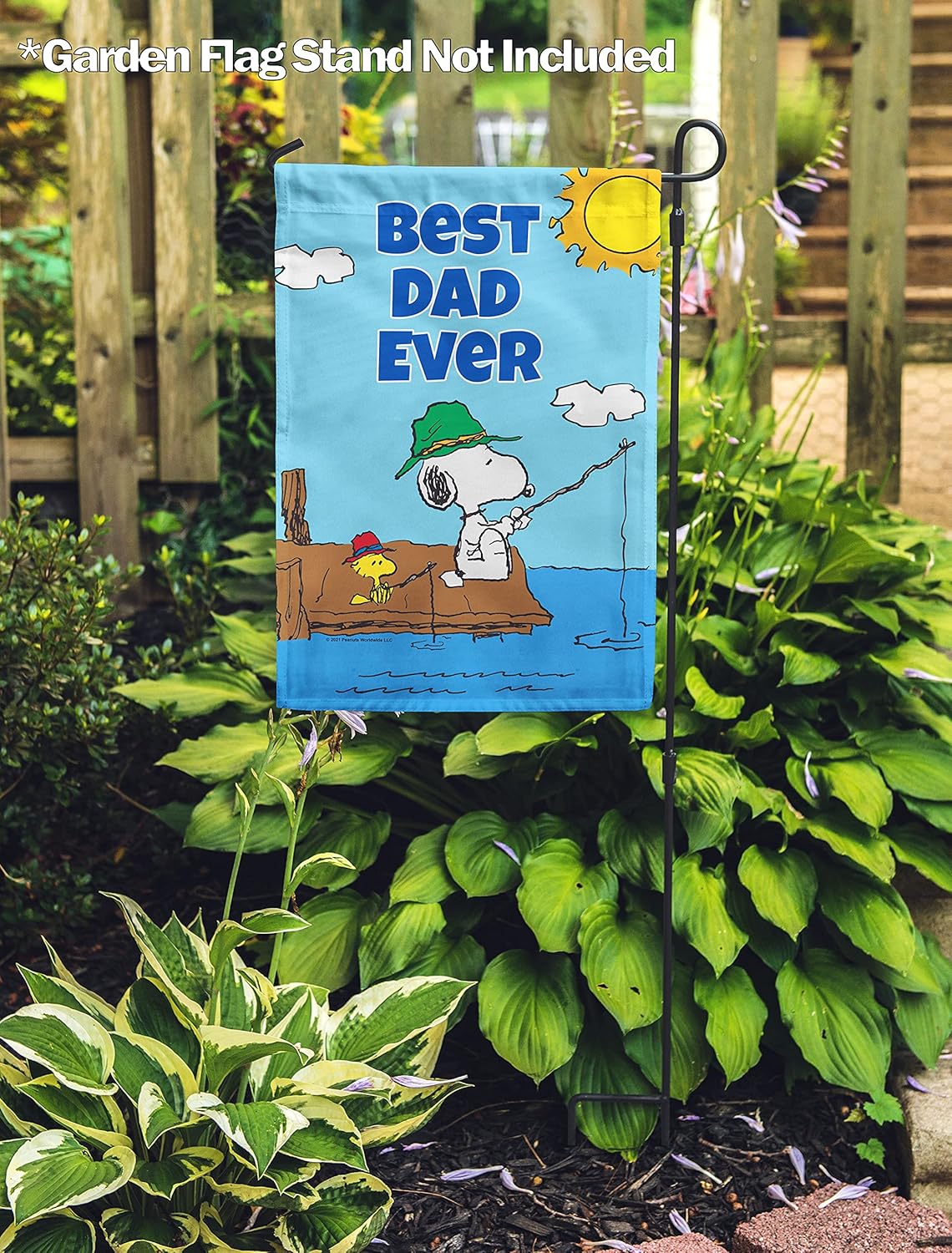 Flagology, PEANUTS Best Dad Ever Gone Fishing – Garden Flag 12" x 18", Officially Licensed PEANUTS®, Father's Day