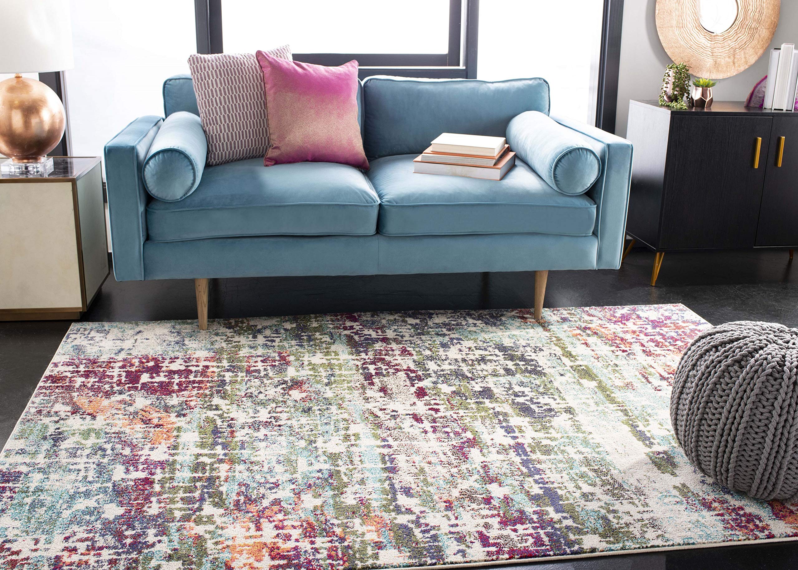 SAFAVIEH Tapis Contemporain pour Salon, Salle à Manger, Chambre à Coucher - Madison Collection, Tapis à Poil Court, Bleu et Vert, 122 X 183 cm