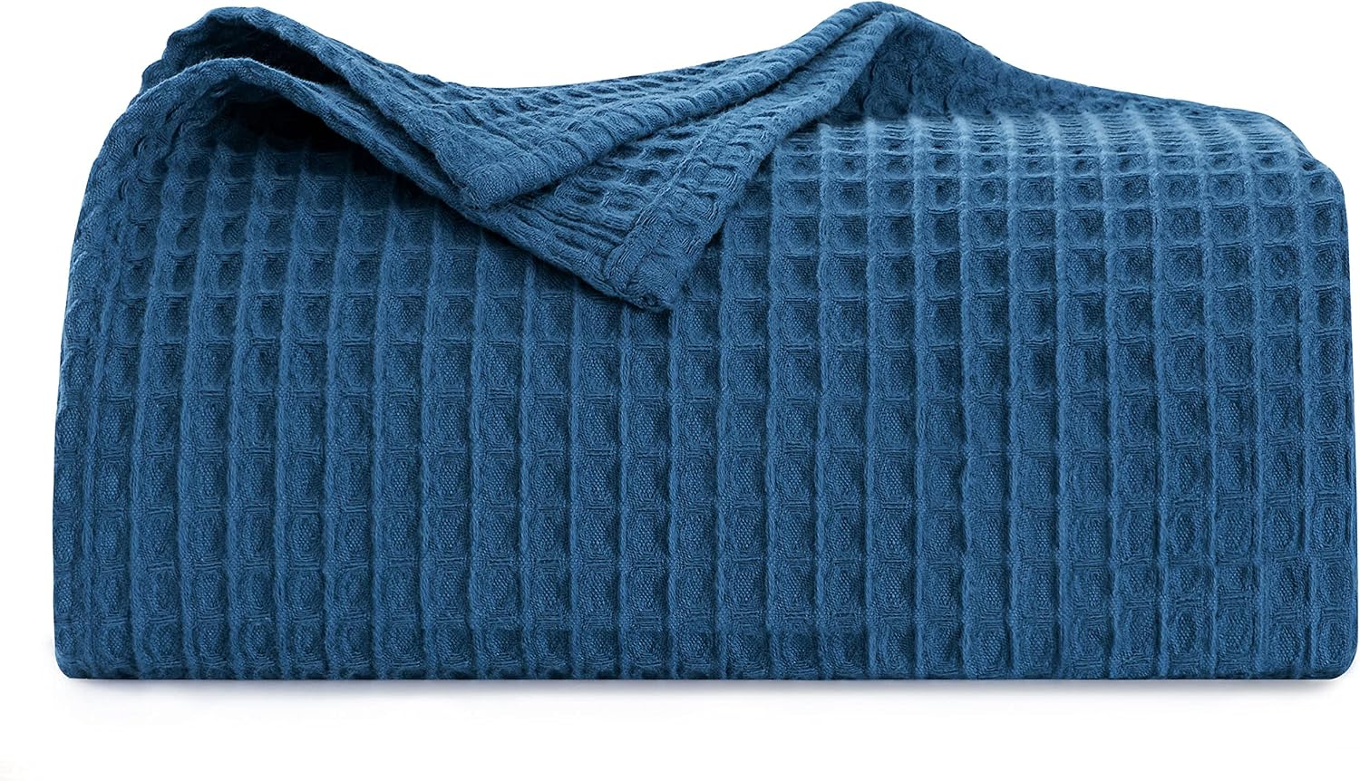 HBlife Premium 100% Cotton Blanket King Size, Soft Lightweight Breathable Waffle Weave Thermal Blanket for Home Decoration, Navy 90 X 106 Inches