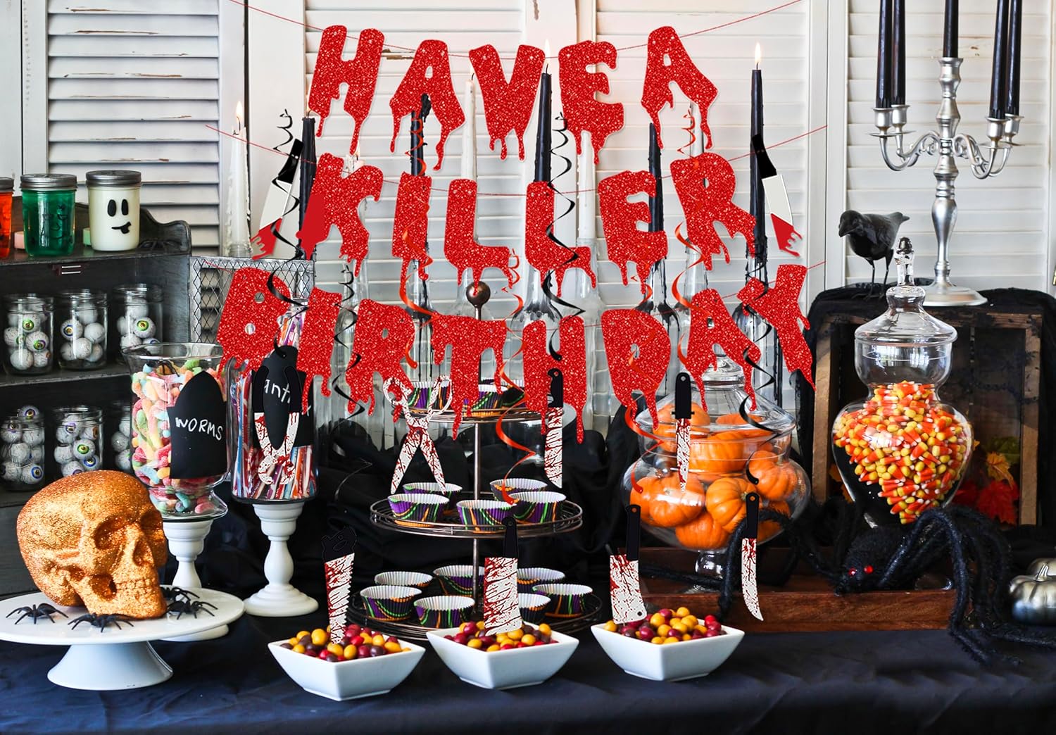 Light Up Halloween Birthday Banner - Glitter 'Have A Killer Birthday' Gothic Party Decor