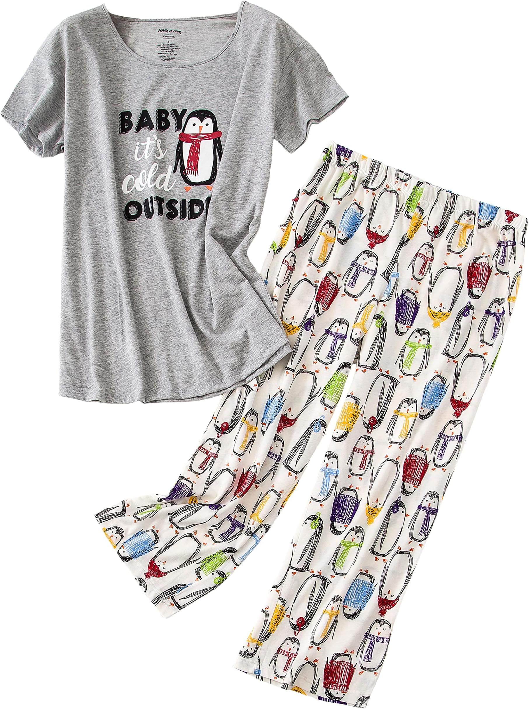 PNAEONG Women Pajama Set Sleepwear Tops with Capri Pants Casual and Fun Prints Pajama Sets