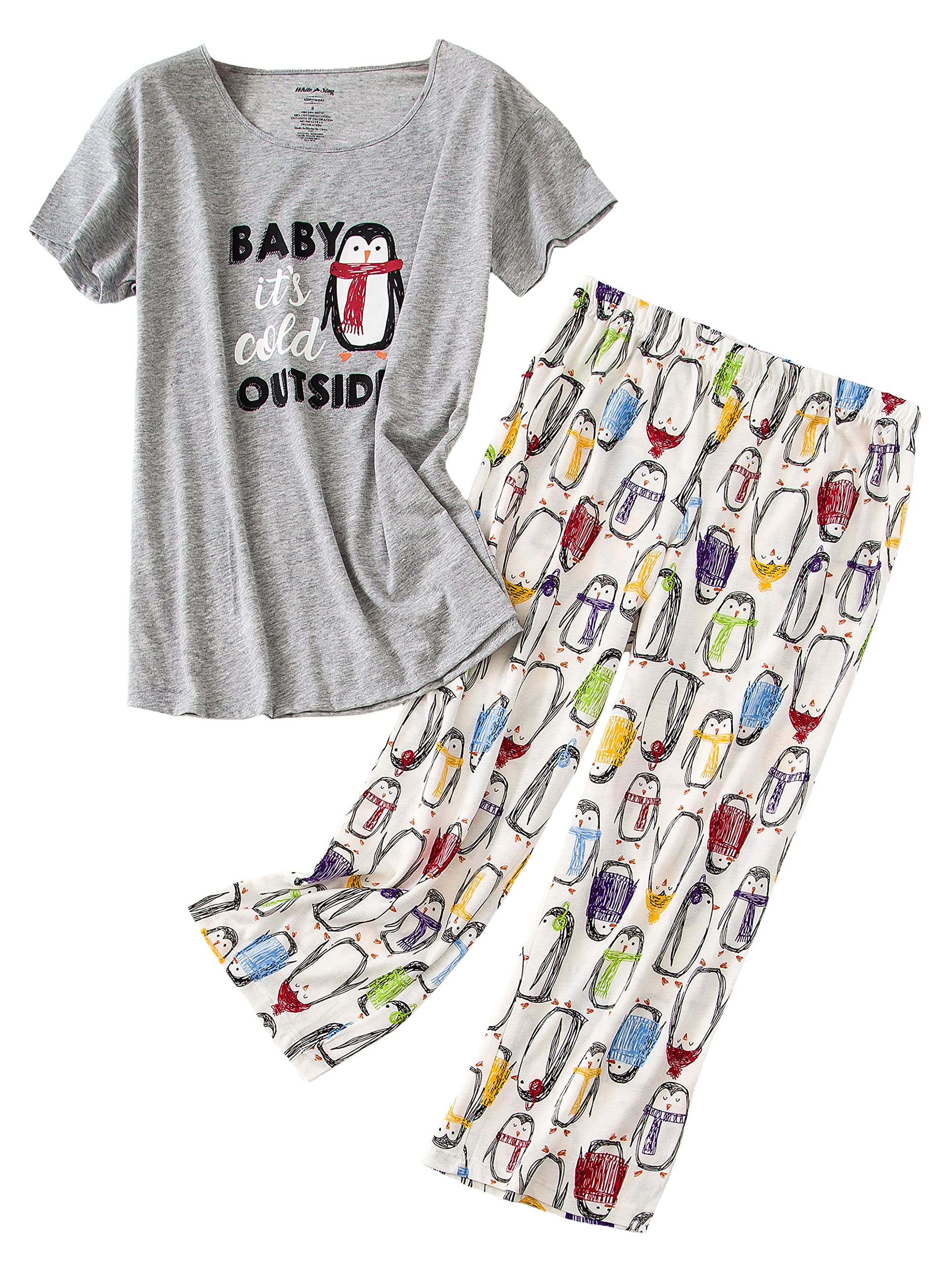 PNAEONG Women Pajama Set Sleepwear Tops with Capri Pants Casual and Fun Prints Pajama Sets