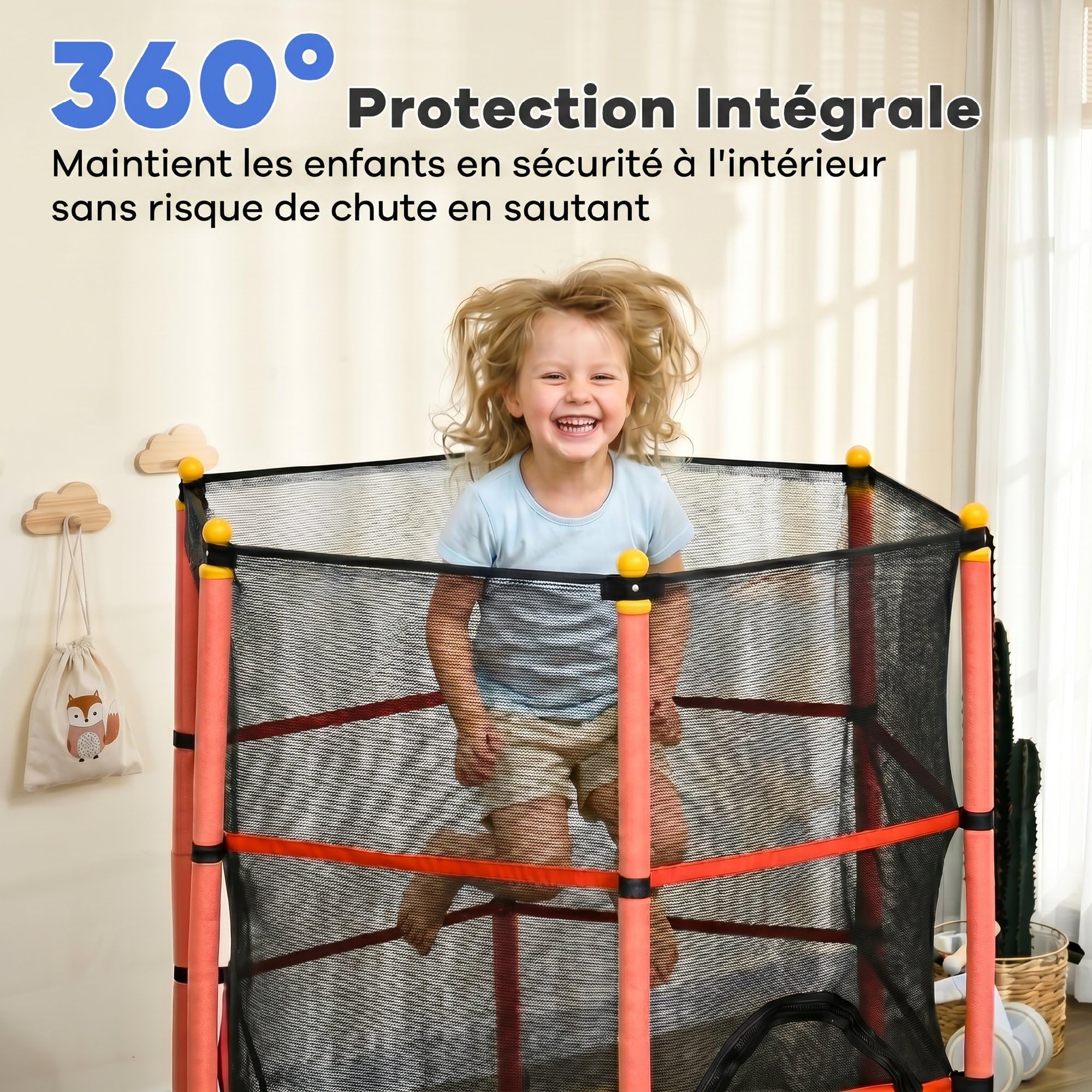 HOMCOM Trampoline Enfant Ø 1,63 m Filet de sécurité Porte zipée Couvre-Ressorts 6 poteaux rembourrés Inclus