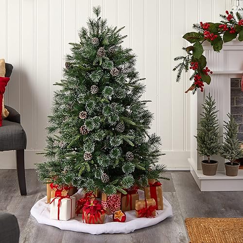 Miniatura 8 de Árbol de Navidad artificial con punta nevada Clermont con 250 luces transparentes, conos de pino y 858 ramas doblables