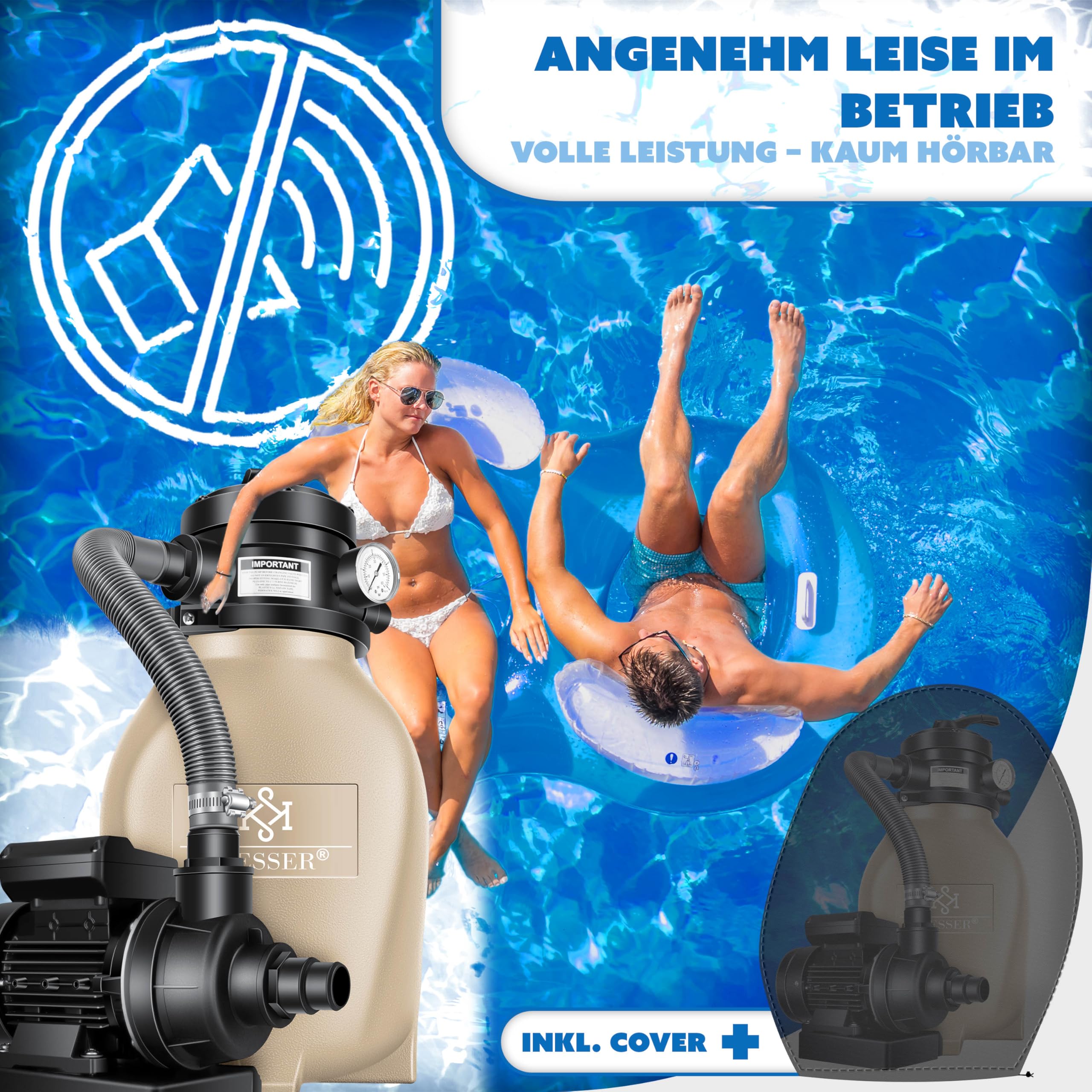 KESSER® Sandfilter Sandfilteranlage + 800g Filterbälle ersetzen 25kg Filtersand-Poolfilter 10 m³/h Filteranlage Filterkessel für Pool Schwimmbecken 4-Wege Ventil, einfache Steuerung, Inkl. Cover,Sand