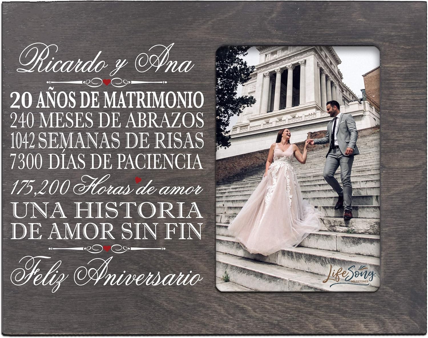 LifeSong Milestones Personalized 20th Anniversary Picture Frame Marriage Keepsake Gift with Spanish Verse - Twenty Years Wedding Gift for Parents Husband Wife Him Her Holds 8x10 Photo (Walnut)
