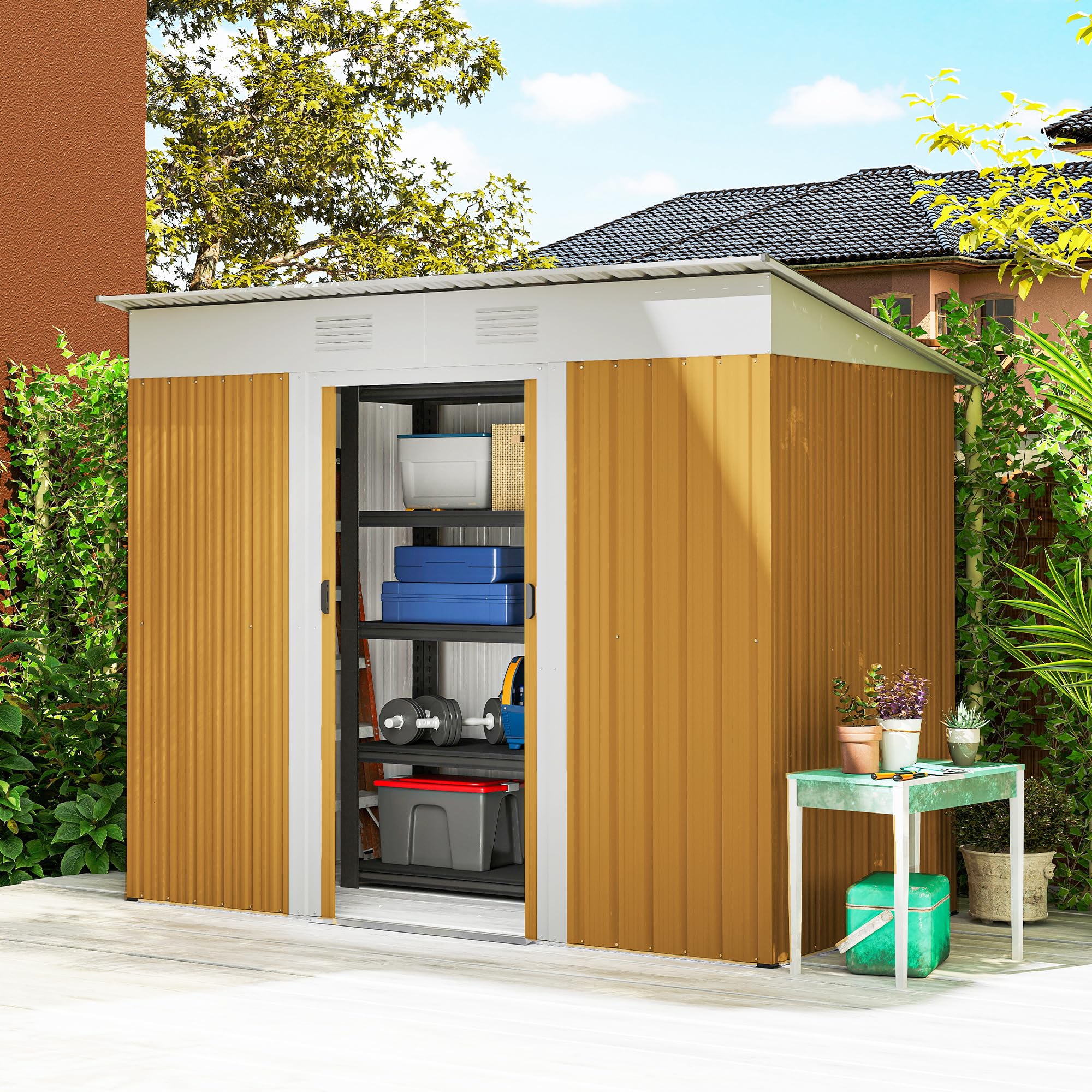 Outsunny 7' x 4' Outdoor Storage Shed, Metal Garden Tool Storage House Organizer with Lockable Sliding Doors and Vents for Backyard Patio Lawn, Charcoal Grey — view 13