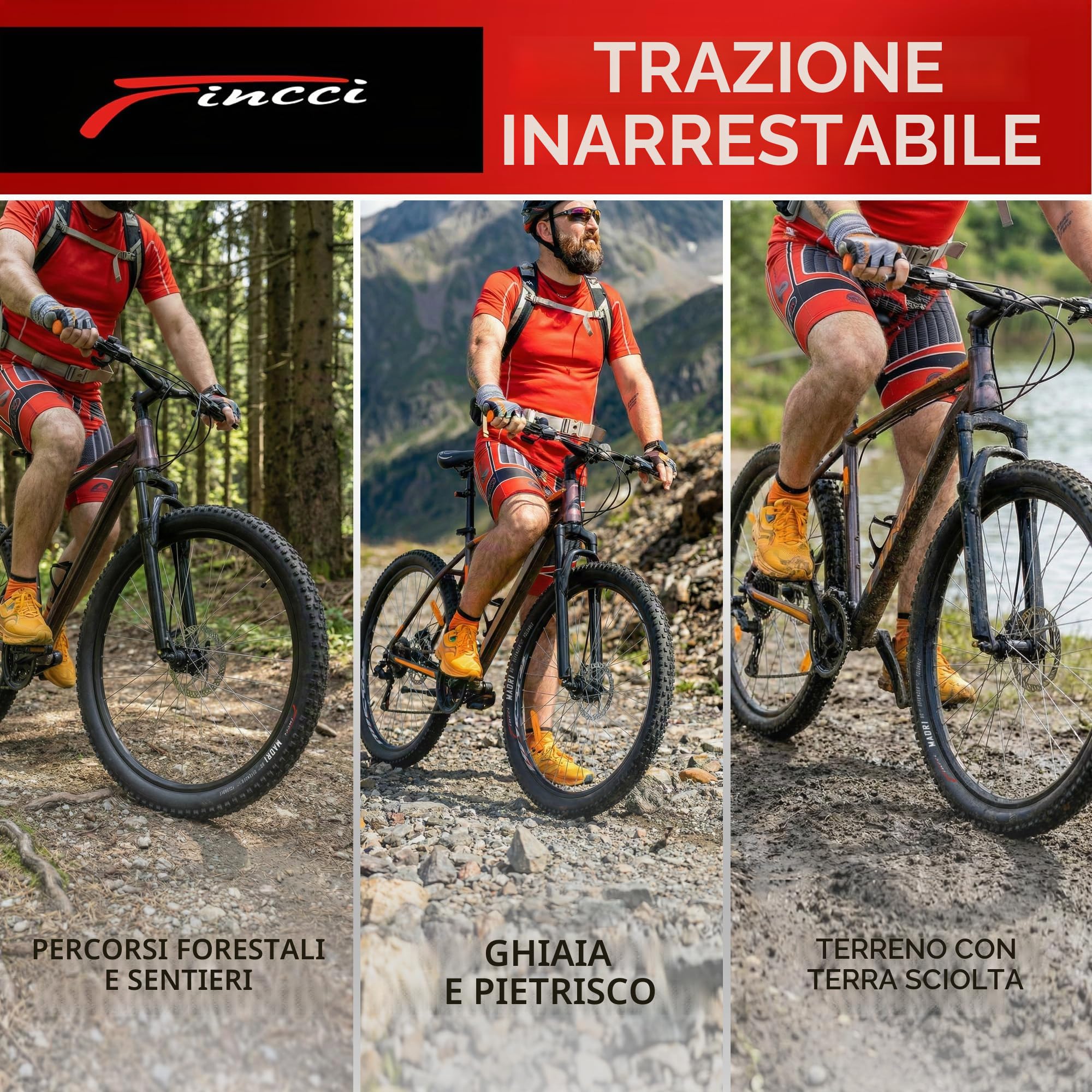 Fincci Bici Copertoni MTB 29 x 2.25 - Set di Nero Pneumatici Pieghevoli 29" con Protezione Antiforatura 1 mm e 2 Camere d'aria 57-622 - Imballaggio Gomme 29" per Gravel & Mountain & E bike