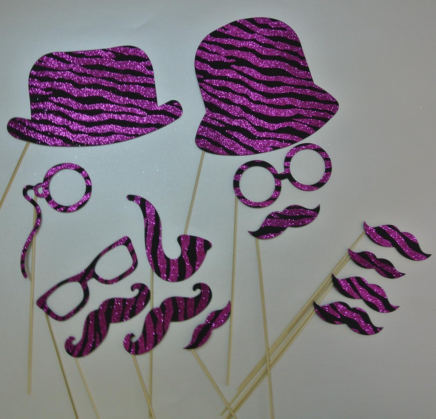 Zebra Purple Photo Booth Props Mustache on a Stick Party Favors Material Glitter Foamy