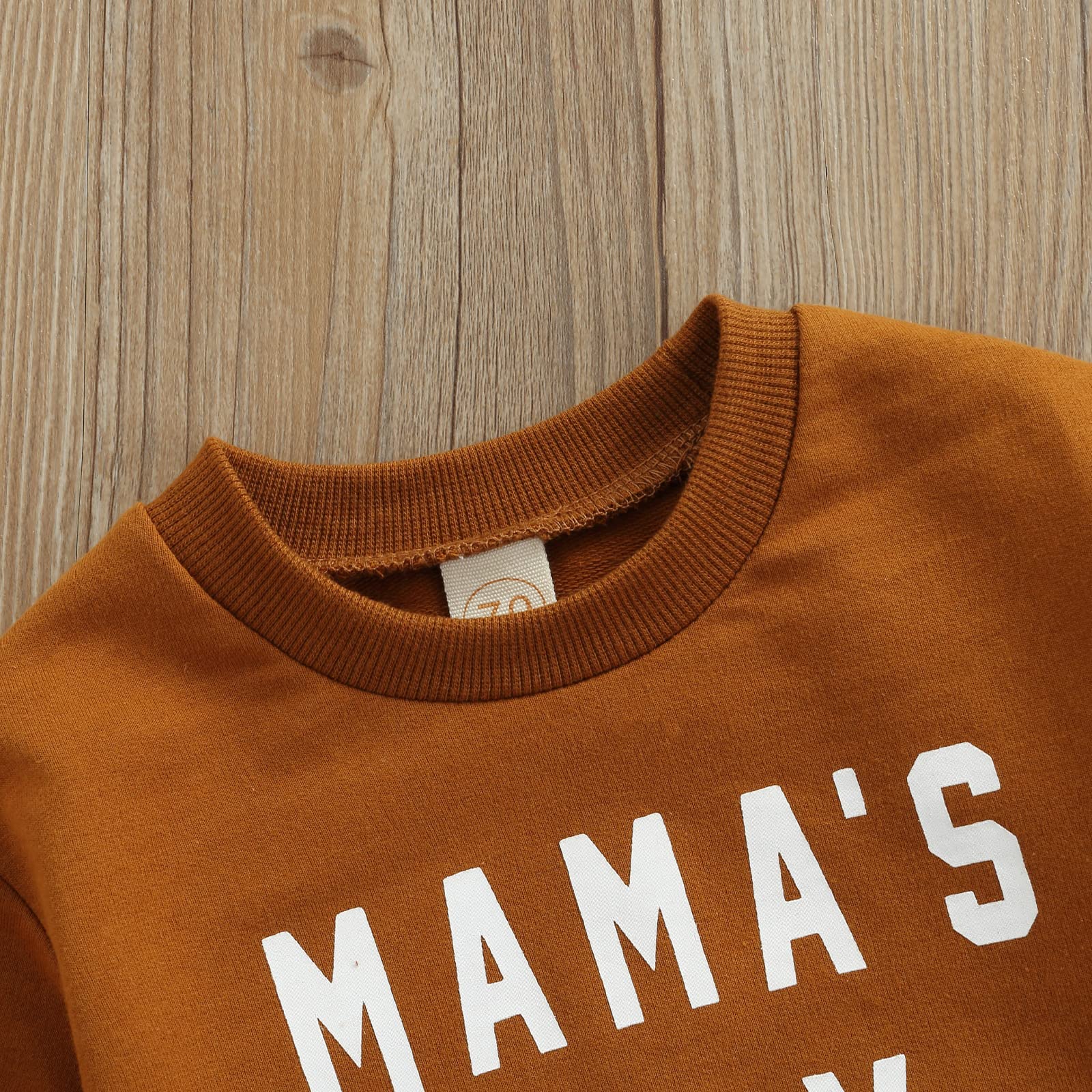 BeQeuewll Infant Toddler Baby Girls Hoodies Outfits Mama's Mini Letter Sweatshirts Casual Hooded Shirts Pullover Sweater Top (Brown(Mama's Boy), 6-9 Months)