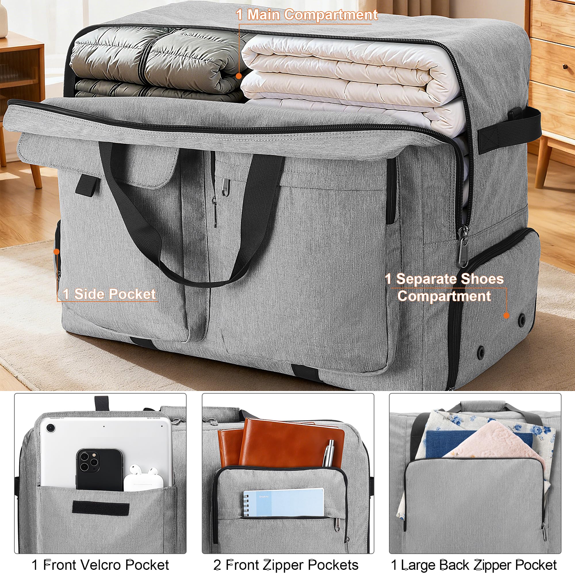 Bolsa de Viaje Plegable 100L con Compartimento para Zapatos, Resistente al Agua y al Desgarro. Bolso de Viaje para Hombre y Mujer, Ideal para Viajes, Mudanzas y Fines de Semana