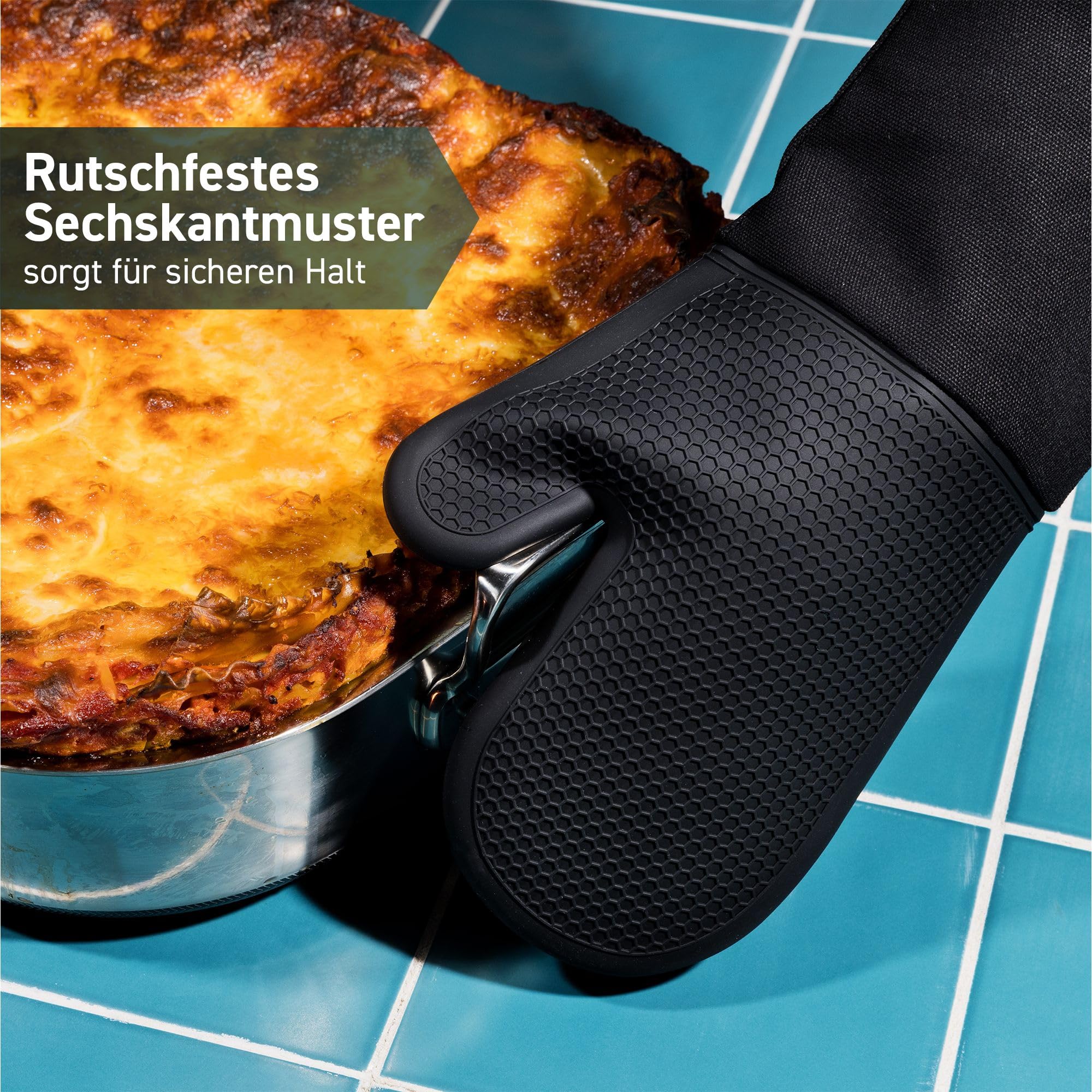 HexClad Set mit 2 Silikon-Ofenhandschuhen, hitzebeständig bis 250 °C, Schwarz