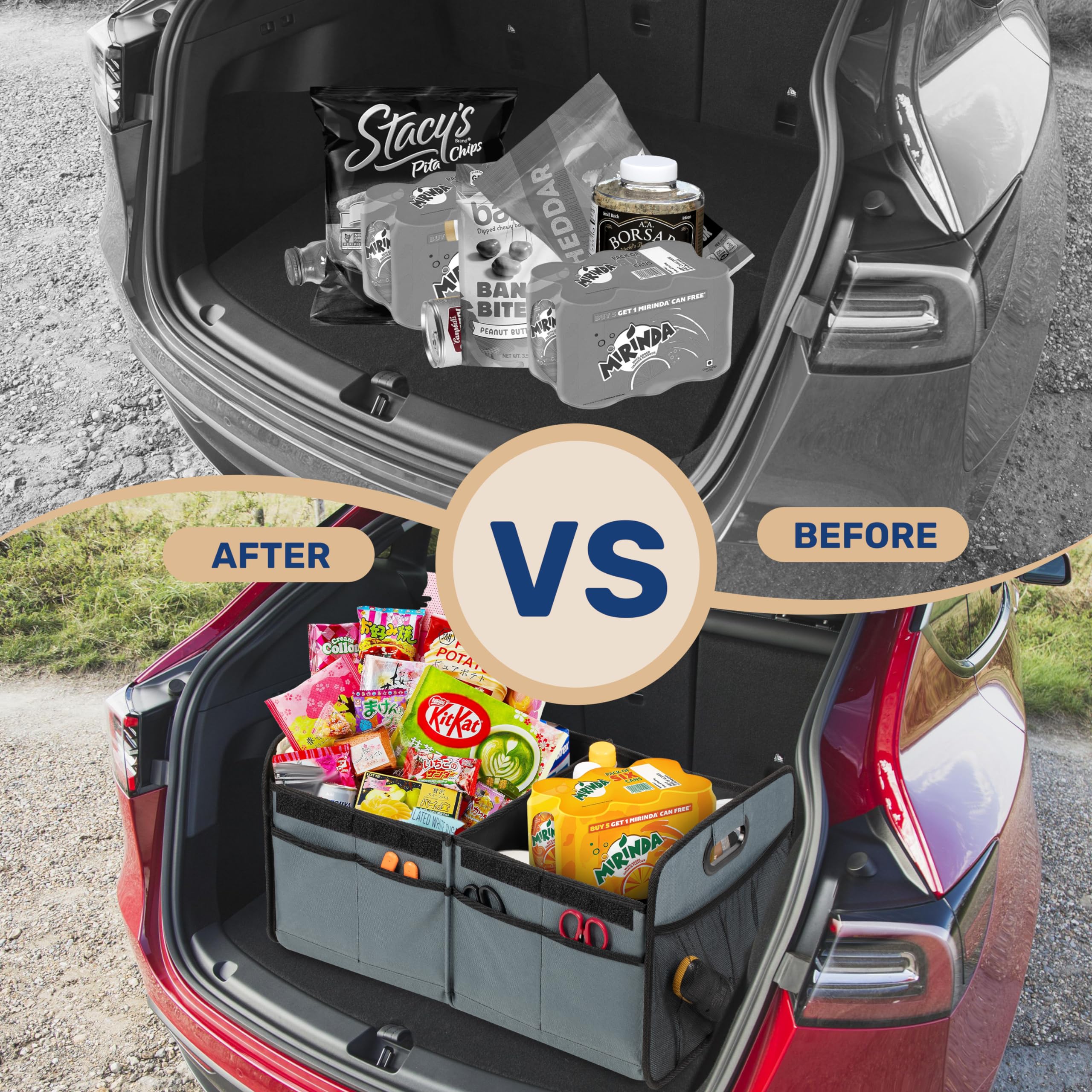 YSSOA Car Trunk Organizer with Lid Collapsible 2 Compartment Automotive Storage Box 600D Waterproof Oxford Polyester 50L Travel — view 6