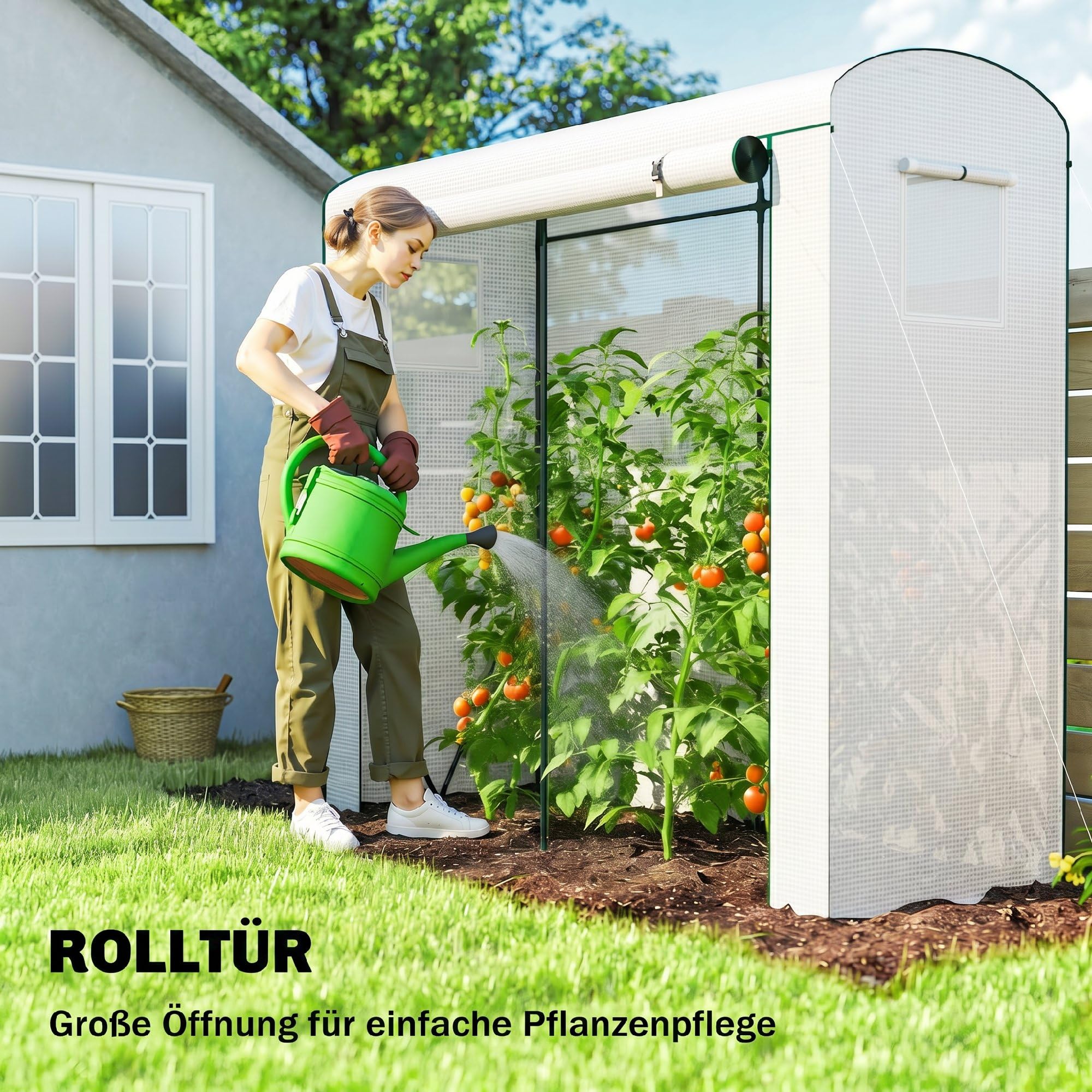 Outsunny Mini serre porte enroulable portable 200 x 75 x 188 cm blanc