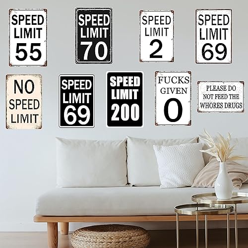 Miniatura 4 de Señales de límite de velocidad 2 divertidas señales de metal de estaño vintage signos de límite de velocidad 8x12 pulgadas