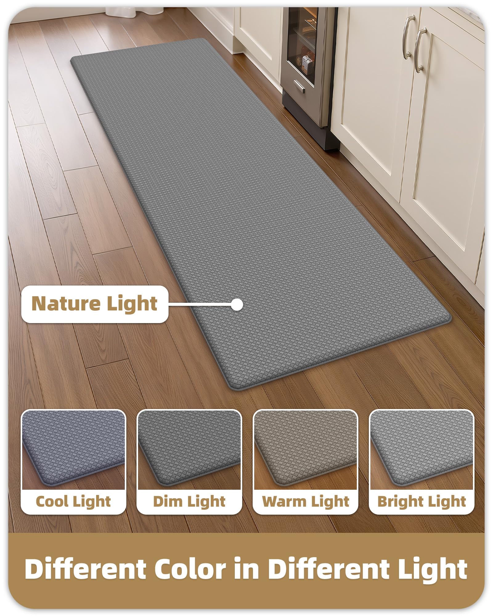 Color&Geometry Alfombra Cocina Antideslizante - 44x150cm, Almohadilla Antifatiga Suave, Impermeable, Resistente al Aceite y Antideslizante, Ideal para Zona del Fregadero, Placa de Cocción, Gris