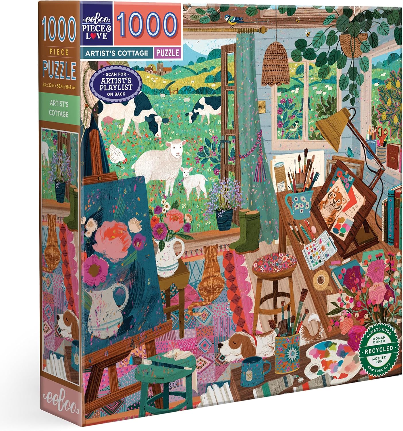 eeBoo 1000 Piece Puzzle - Artist's Cottage Jigsaw Puzzle for Adults, Square 23" x 23" Made with Recycled Board & Vegetable-Based Ink