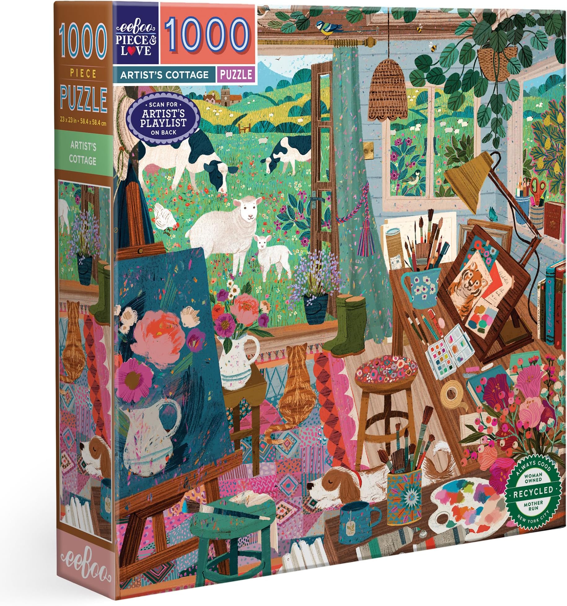 1000 Piece Puzzle - Artist's Cottage Jigsaw Puzzle for Adults, Square 23" x 23" Made with Recycled Board & Vegetable-Based Ink