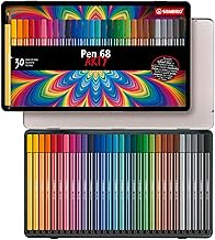 STABILO Pen 68 ARTY - Feutre dessin - Boite métal x 30 feutres de coloriage pointe moyenne - Coloris assortis - Gamme ARTY
