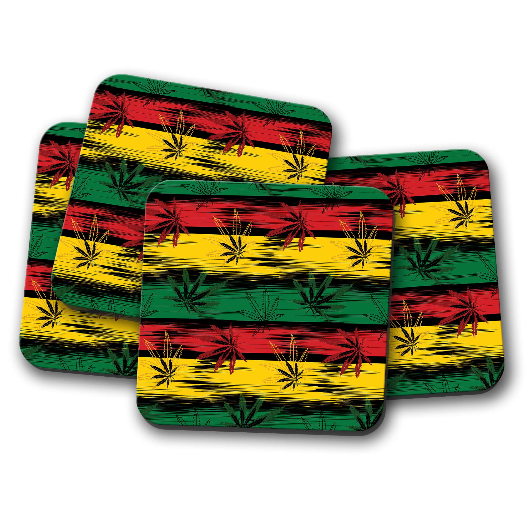 4 Set - Abstract Cannabis Pattern Coaster - La Marijuana Weed Medic #16551