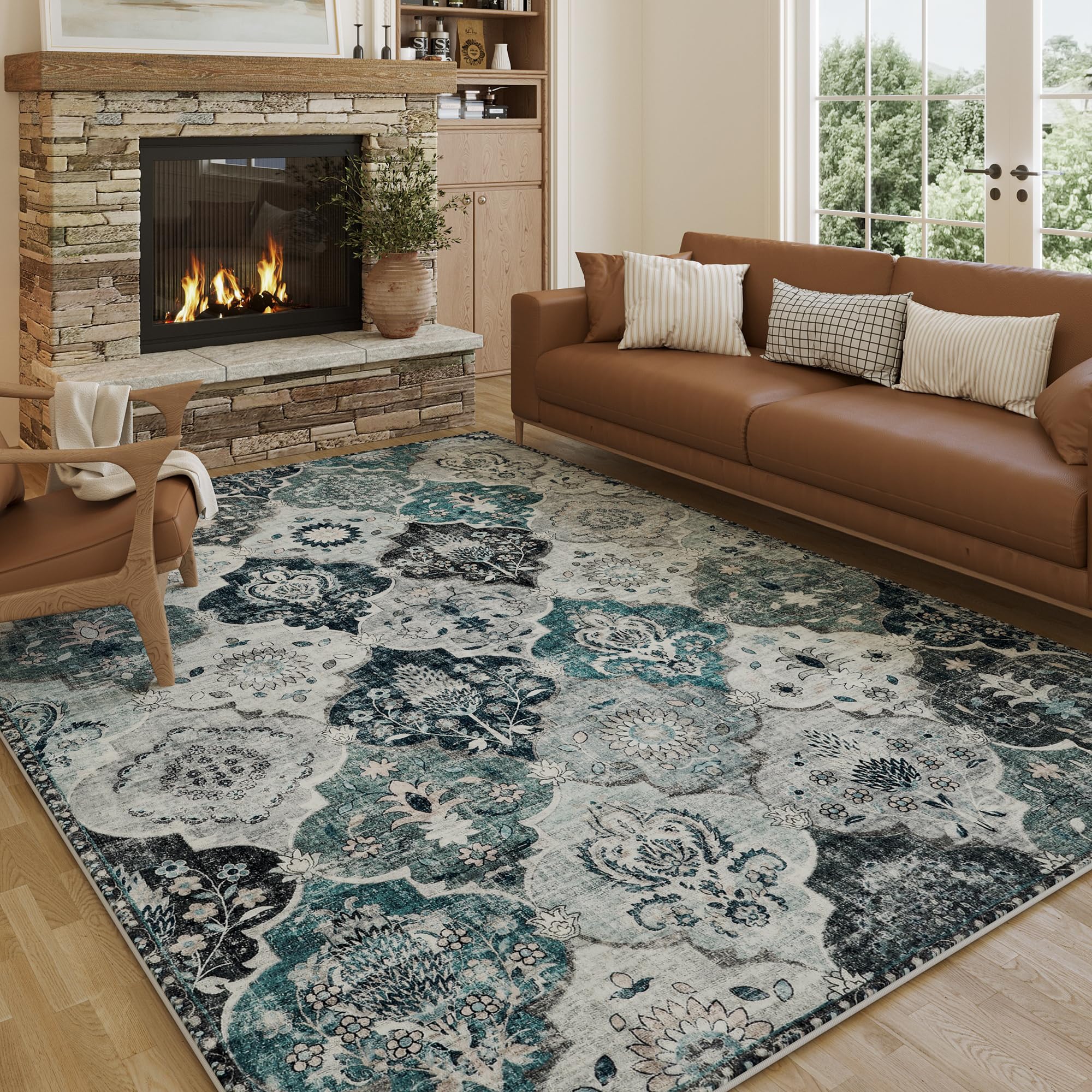 WondRg 5x7 Area Rug Washable Carpet for Bedroom Living Room Blue Grey ...