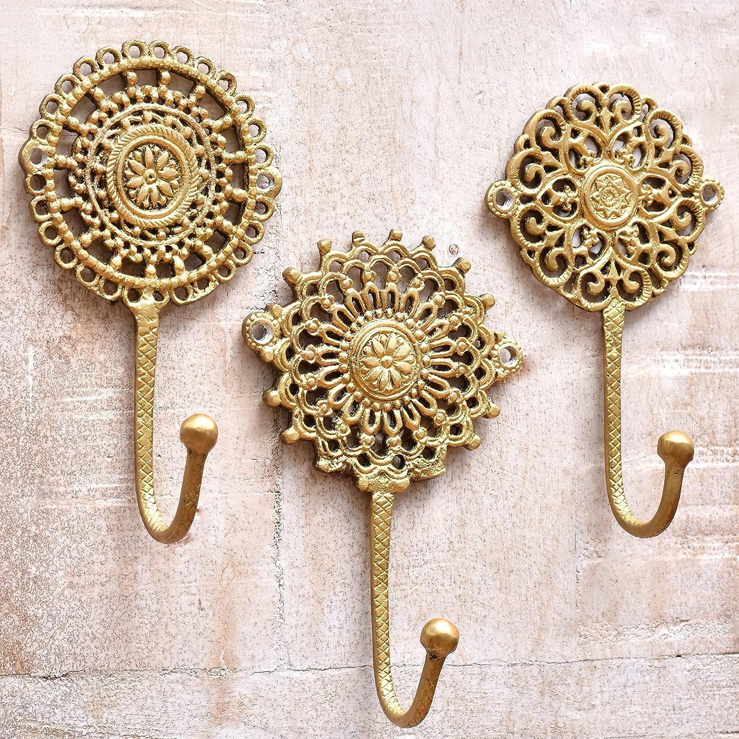 Indian Shelf 3 Wall Gold Decorative Wall Hooks Boho Brass Shabby Chic ...