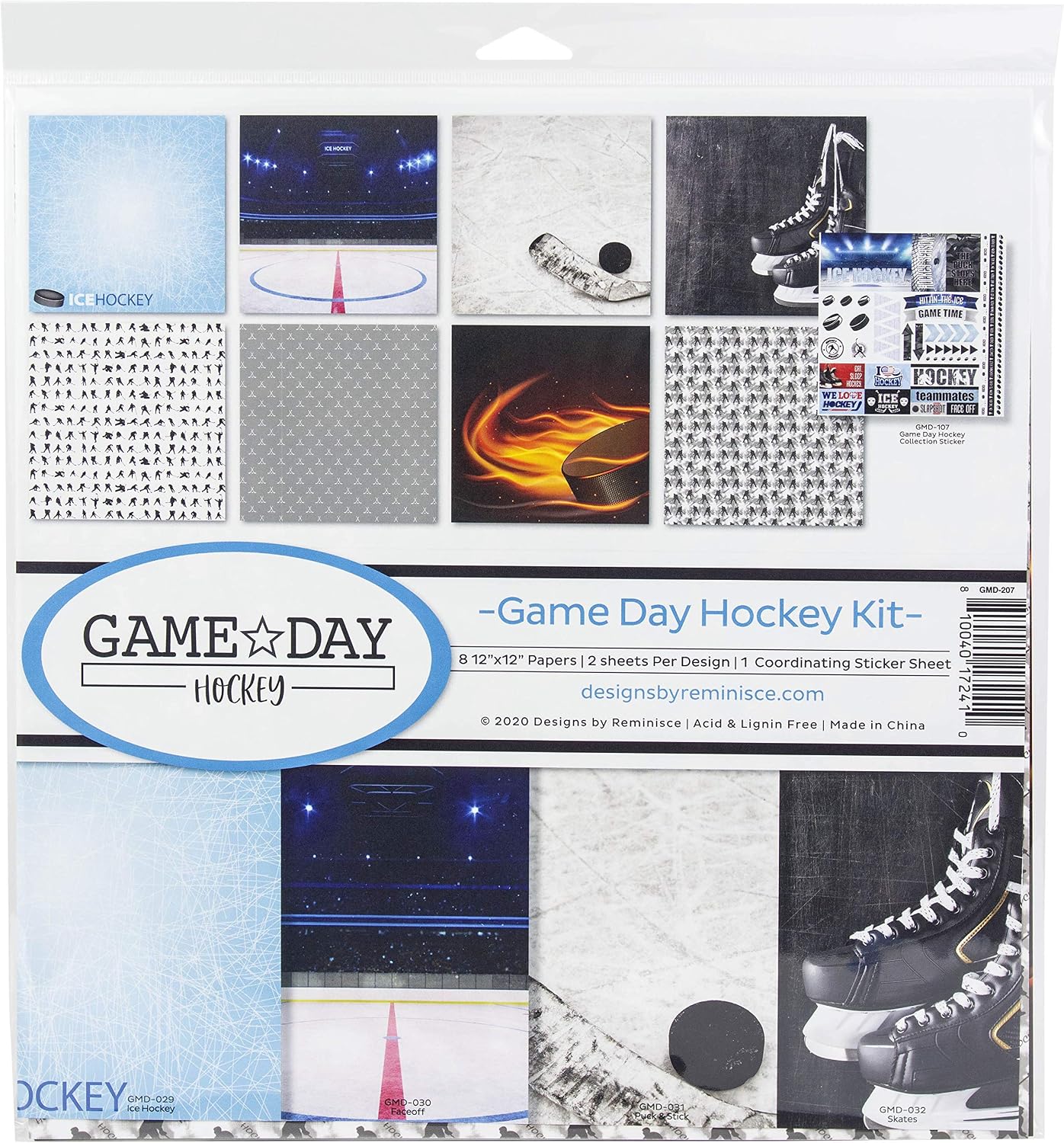 Reminisce Game Day Hockey Scrapbook Collection Kit Paper Crafts, Multi Color Palette, 12x12 inches