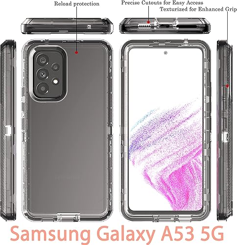 Miniatura 4 de YmhxcY Funda para Galaxy A53 5G  3 capas de protección duradera contra caídas con armadura de choque, goma sólida, prueba transparente de 16 pies