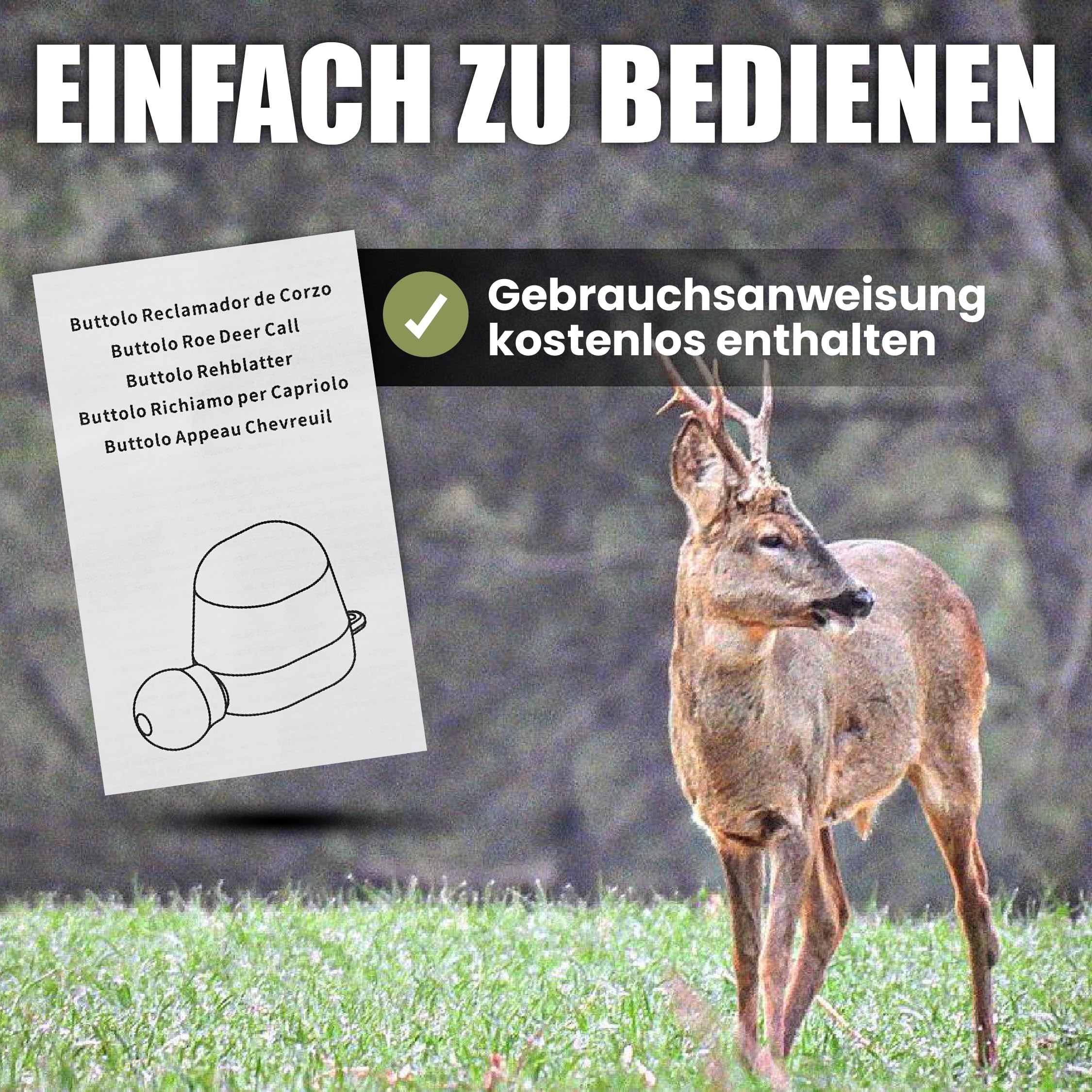 Buttolo Rehblatter Original Lockinstrument für Rehwild mit Anleitung und Kordel