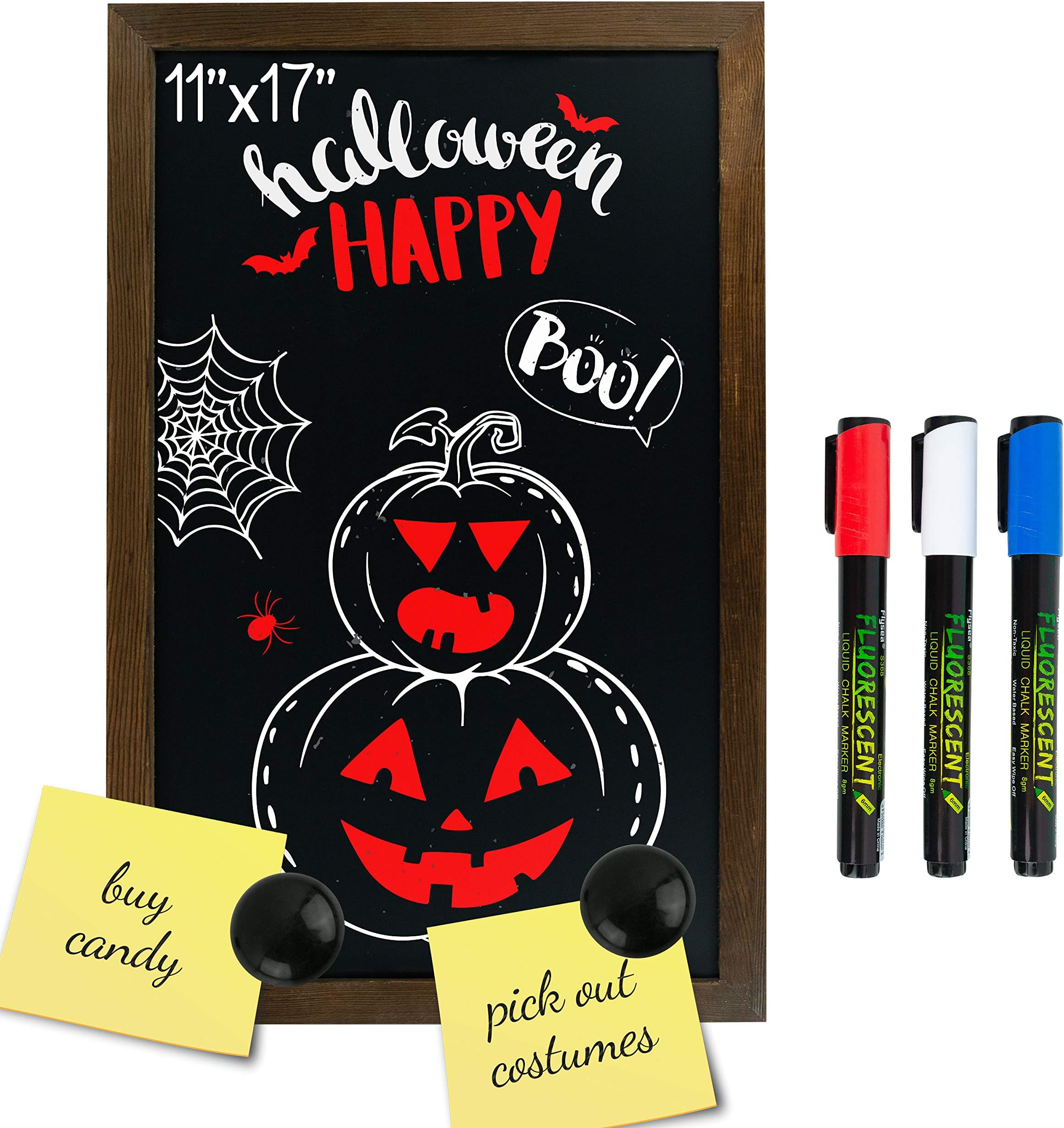 SKOL Tribe Wood Framed Magnetic Chalkboard Sign 11x17, Includes 3 Liquid Chalk Markers and 2 Magnets