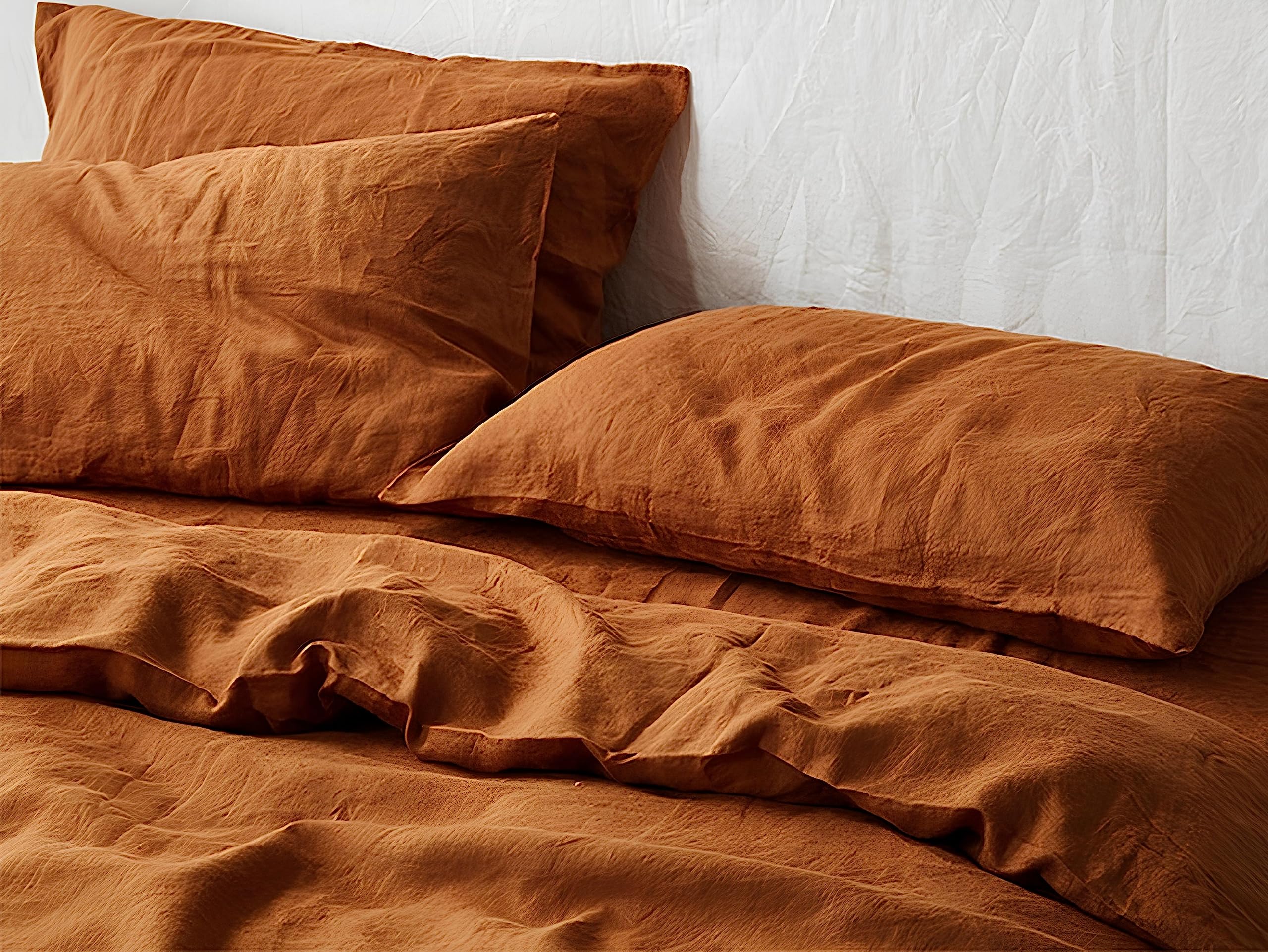 Housse de couette coton lavé King Size cannelle bohème literie stonewashed housse doona