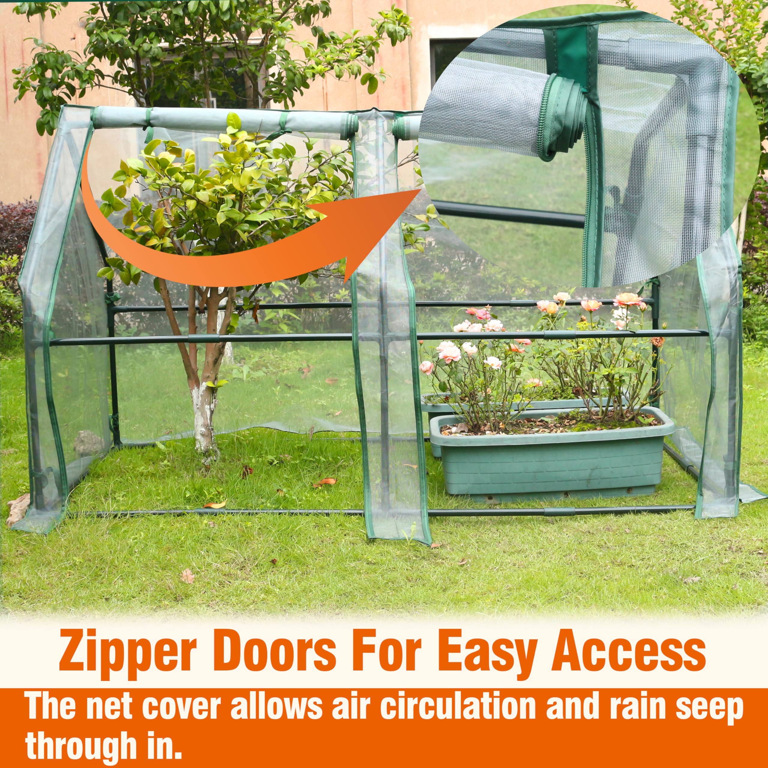 Gardzen Mini-Gewächshaus mit Reißverschluss-Netzabdeckung, Stahlrahmen, tragbares Outdoor-Gewächshaus, verbesserte Belüftung, ideal für Frühling, Sommer und Herbst, 182 cm (L) x 91 cm (B) x 107 (H)