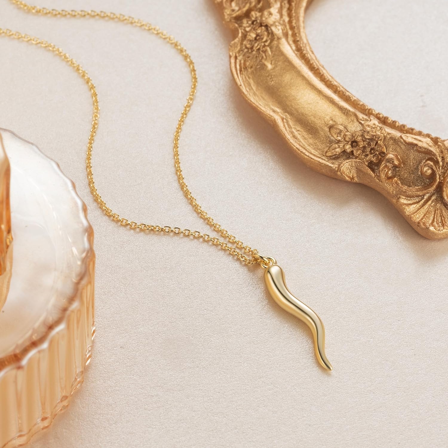 Gold Necklace for Women 14K Gold Pendant Necklaces for Women Trendy Inspired by the Classic Italian Cornicello Talisman Charm Italian Horn Necklace for Womens - Image 5