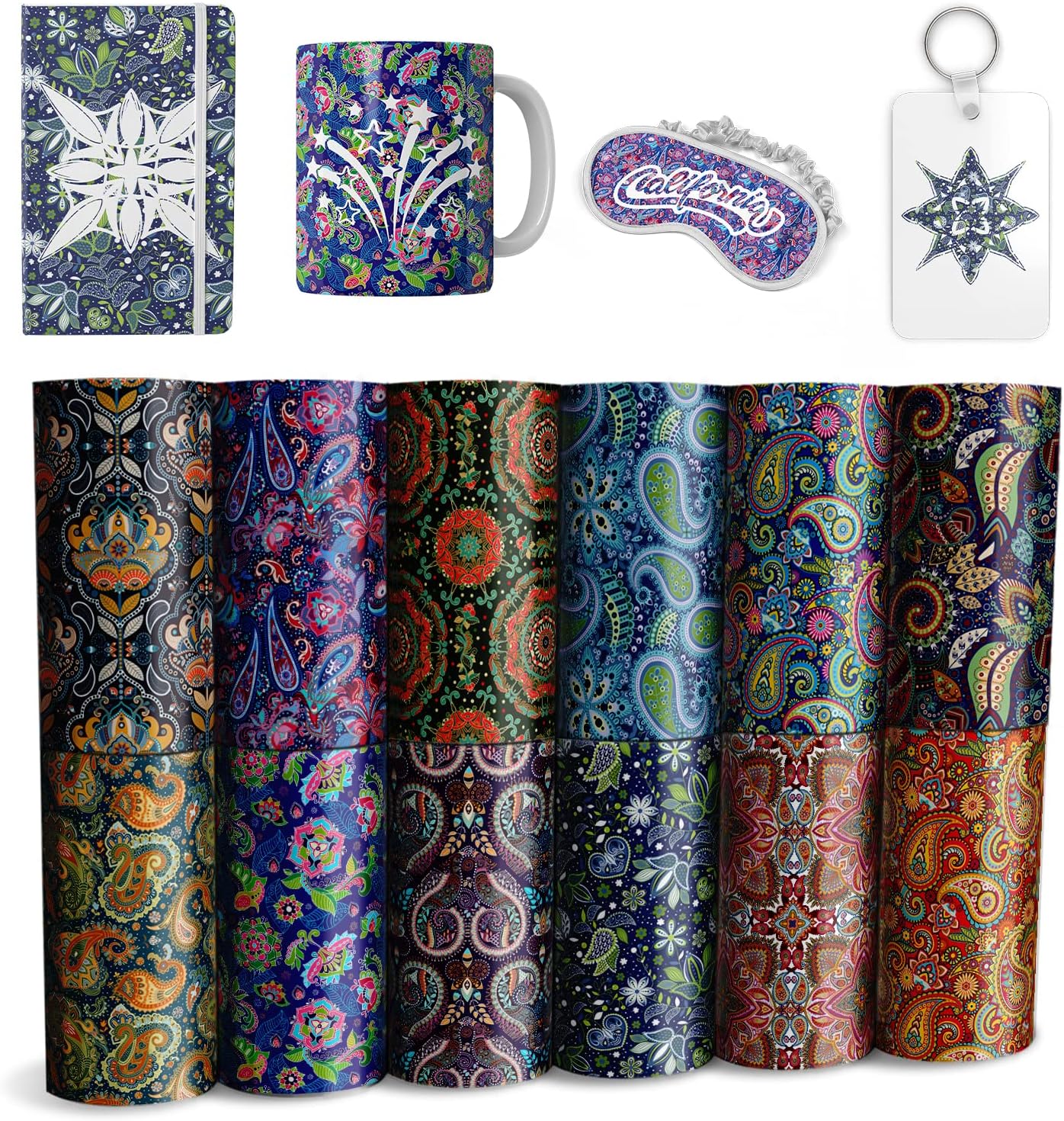 Peisley Transfer Sheets, 12 Pcs 4.5x12" Boho Bohemian Style Pattern Pre-printed Sublimation Paper for DIY T- Shirts, Mug Heat Press, Coaster Blank