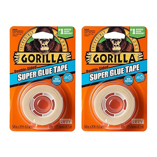 Gorilla Super Glue Tape, 58 pulgadas x 20 pies, transparente (paquete de 2)