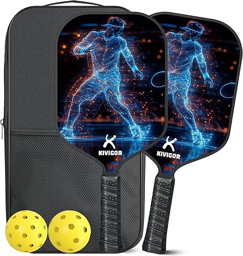 Pickleball Paddles Set of 2, Carbon Fiber Surface, Polypropylene Honeycomb Core, Lightweight Pickleball Rackets Pickle Ball Paddle Set 2 Pack