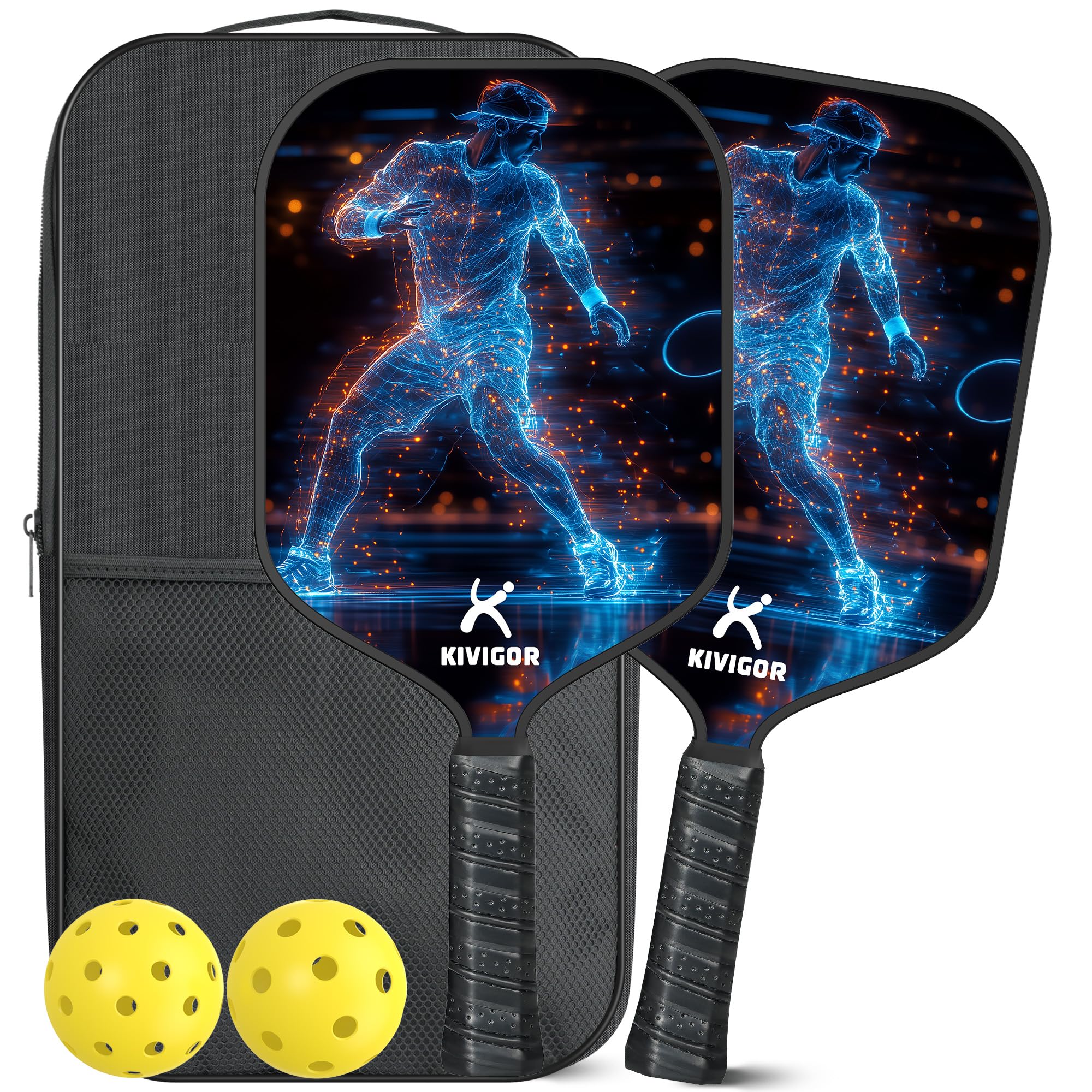 KIVIGOR Pickleball Paddles Set of 2, Carbon Fiber Surface, Polypropylene Honeycomb Core, Lightweight Pickleball Rackets Pickle Ball Paddle Set 2 Pack